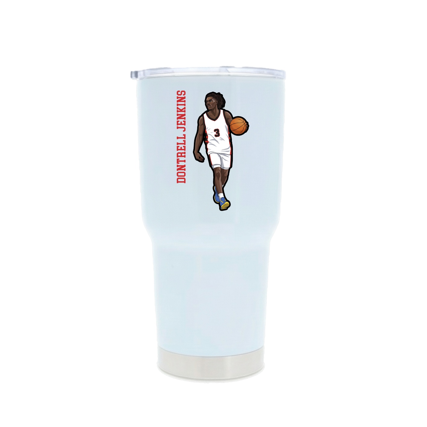 30oz Stainless Steel Tumbler — Name Vertical in White