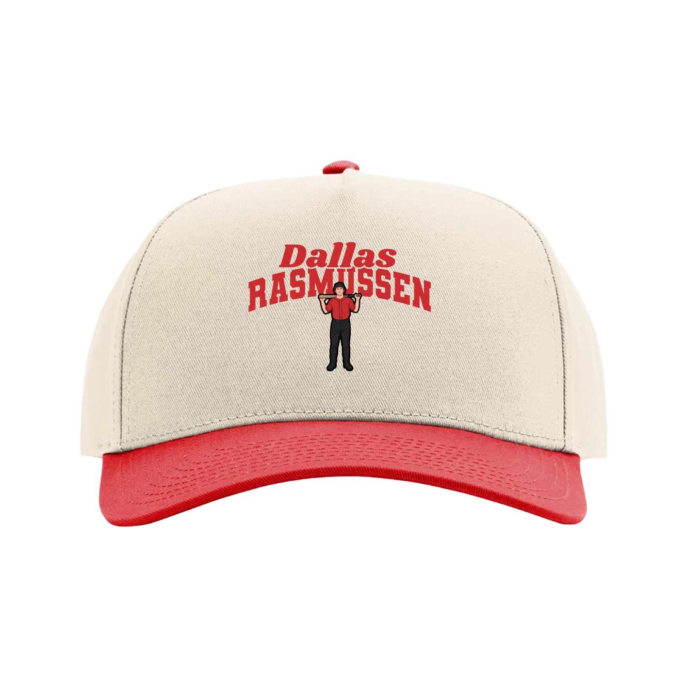 Full Fabric Five-Panel Champ Cap — Signature Arch in Cream/Red