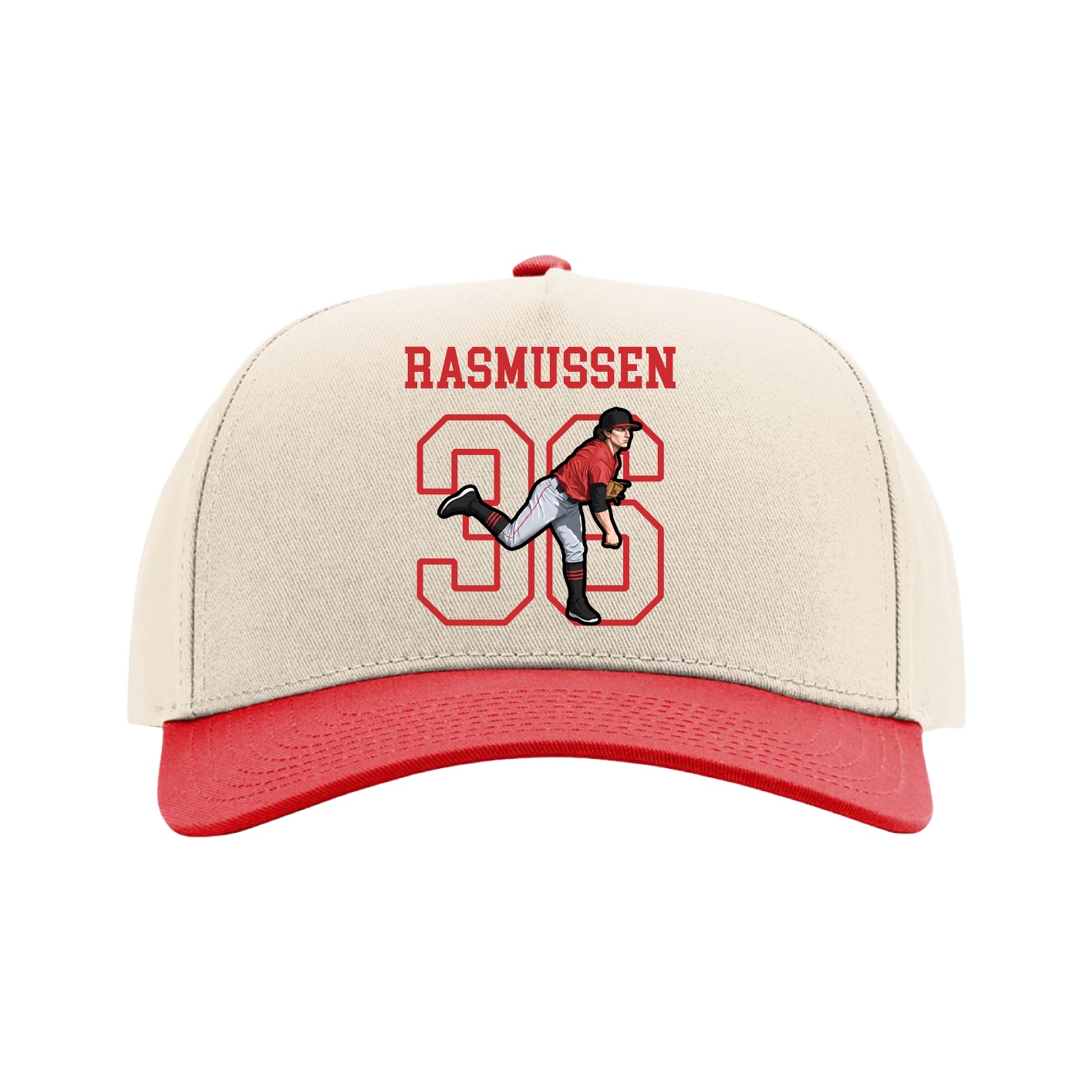 Full Fabric Five-Panel Champ Cap — Shirsey in Cream/Red