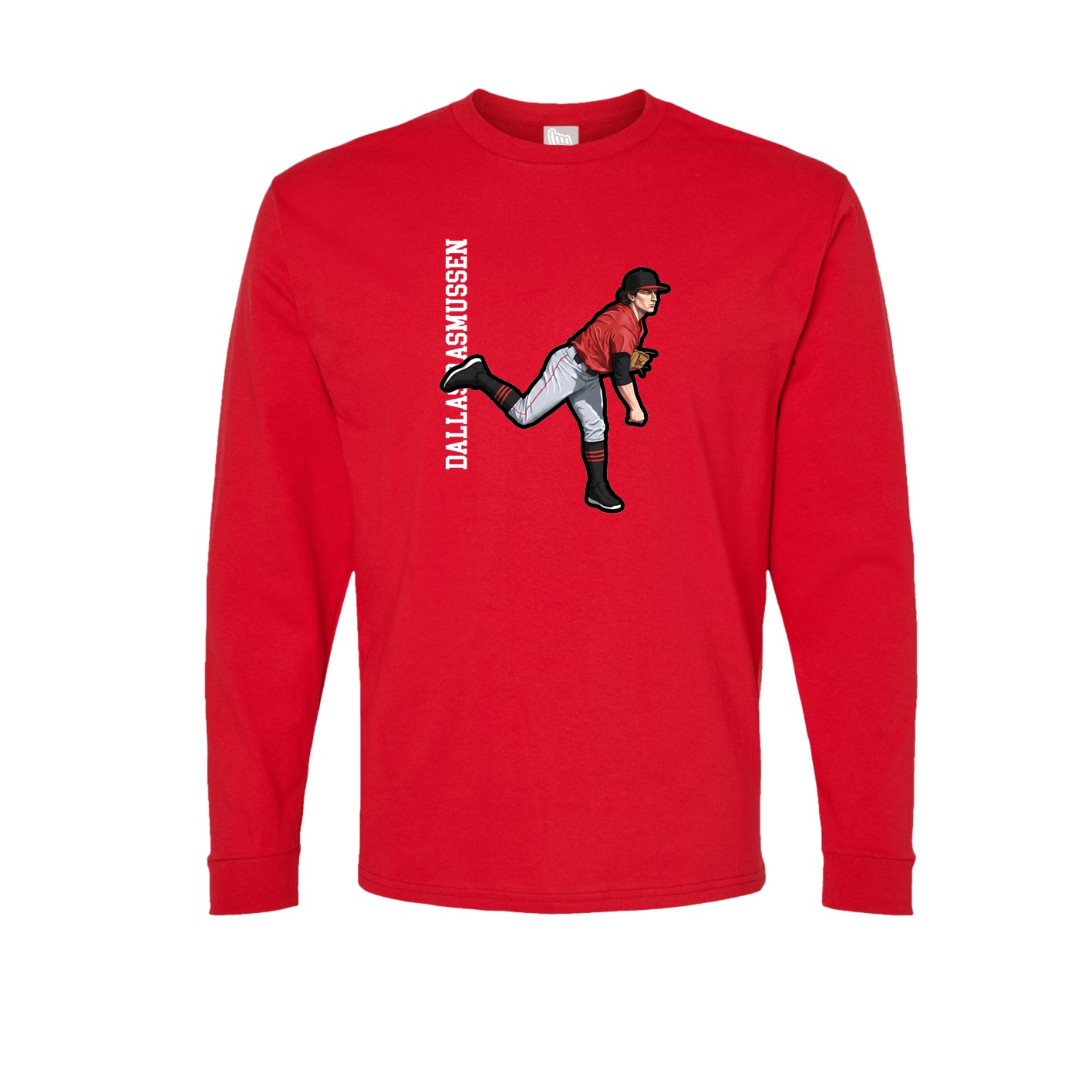 Long Sleeve Tee — Name Vertical in Red