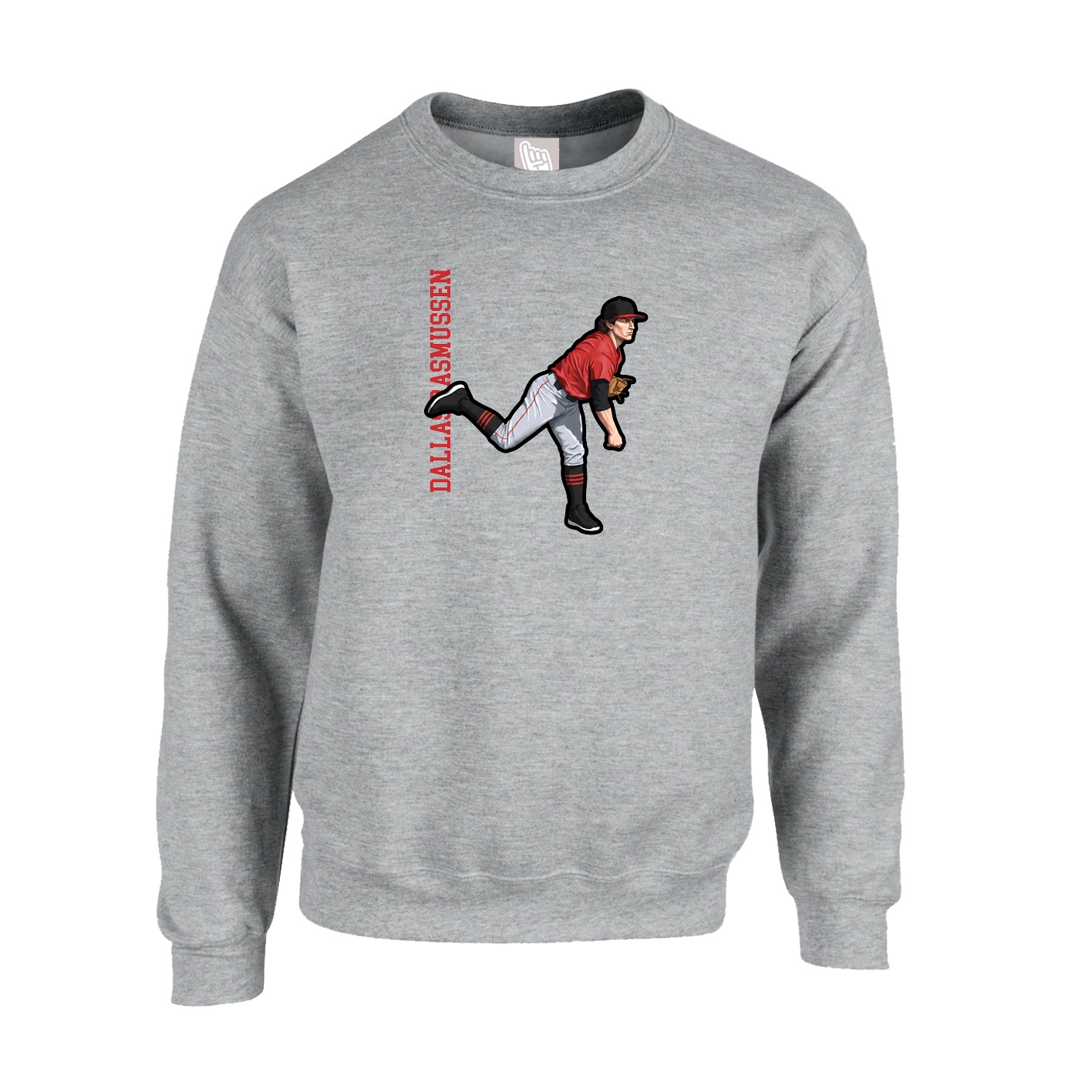Fleece Crew — Name Vertical in Grey