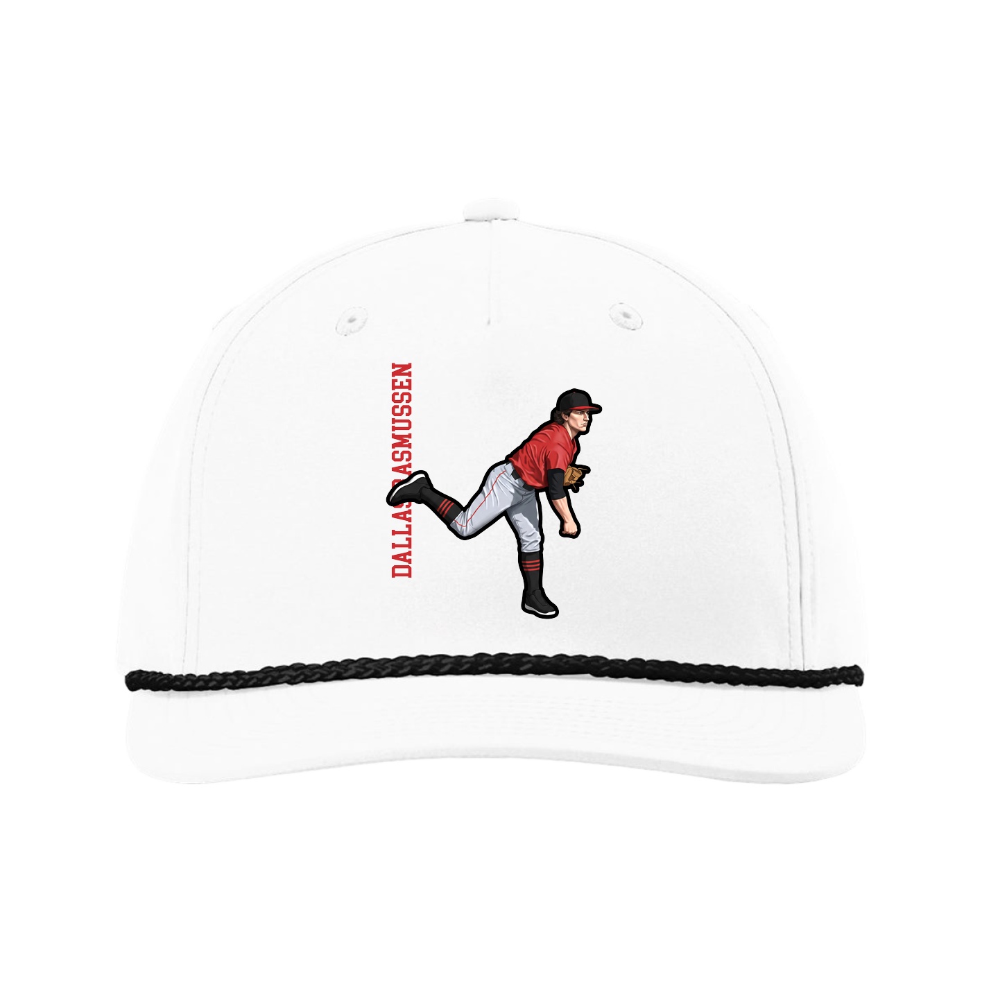 Five-Panel Classic Rope Cap — Name Vertical in White
