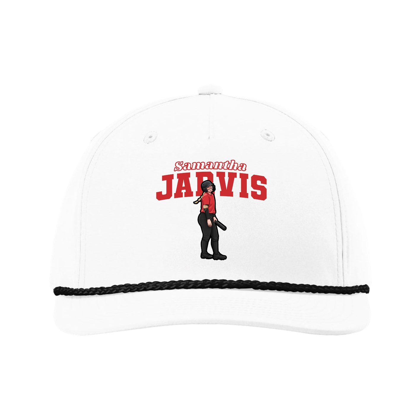 Five-Panel Classic Rope Cap — Name Arch in White