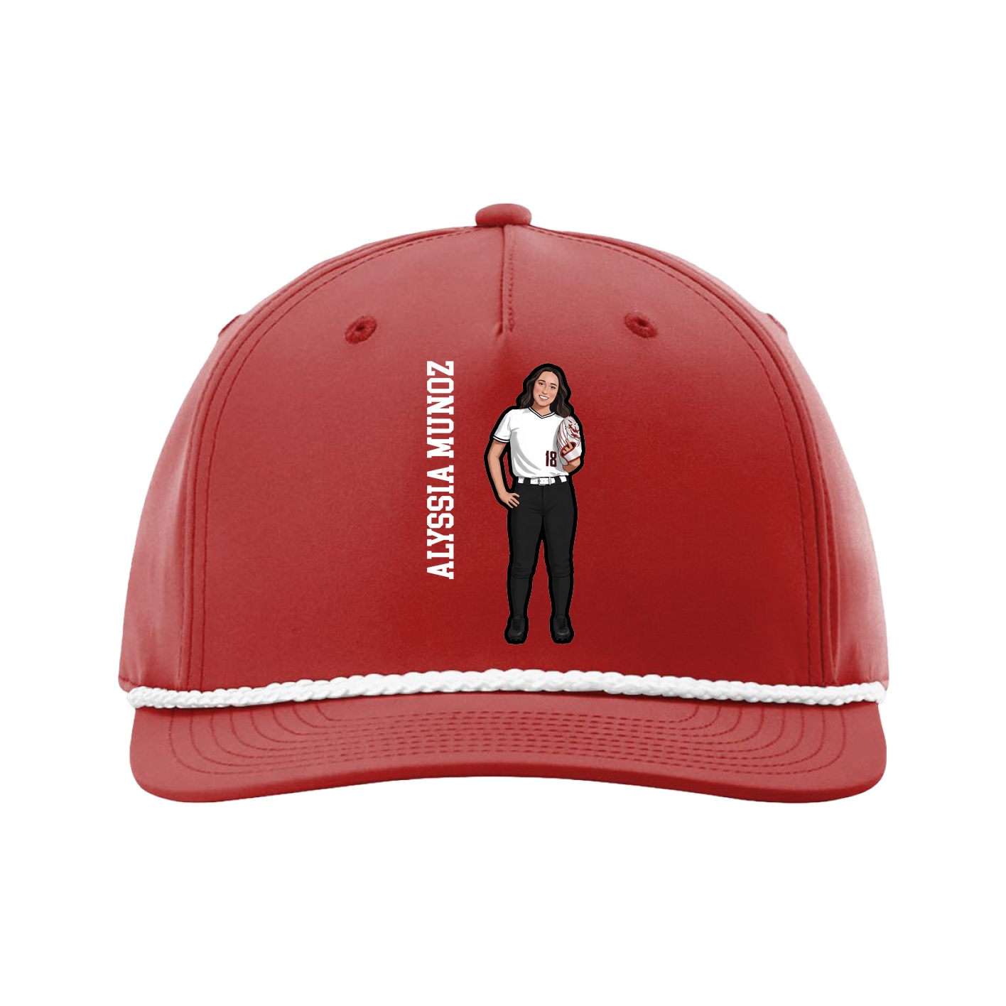 Five-Panel Classic Rope Cap — Name Vertical in Red