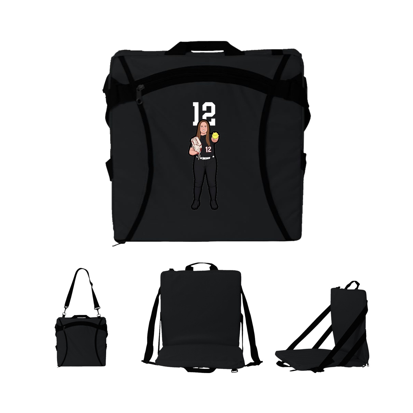 Folding Stadium Seat — Number Top in Black