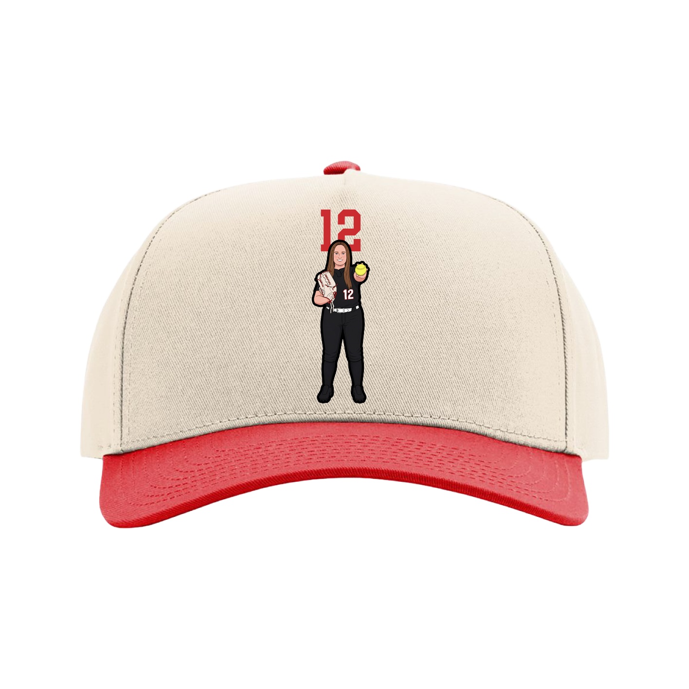 Full Fabric Five-Panel Champ Cap — Number Top in Cream/Red