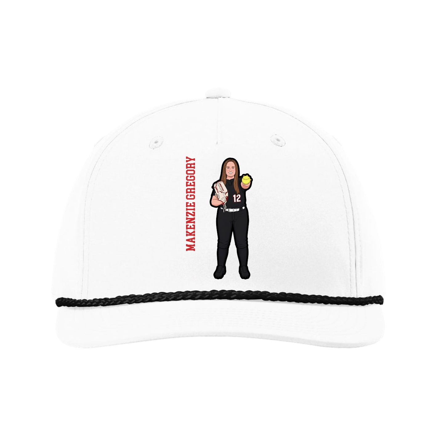 Five-Panel Classic Rope Cap — Name Vertical in White