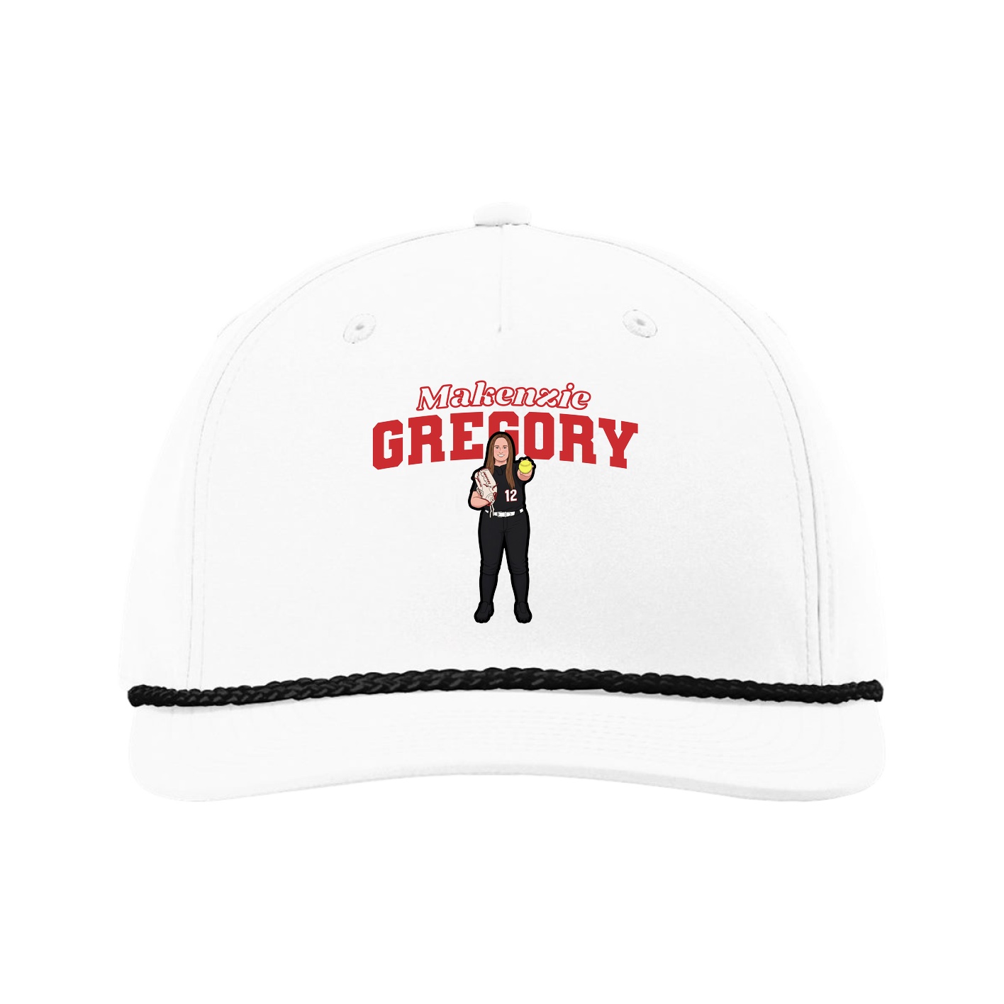Five-Panel Classic Rope Cap — Name Arch in White