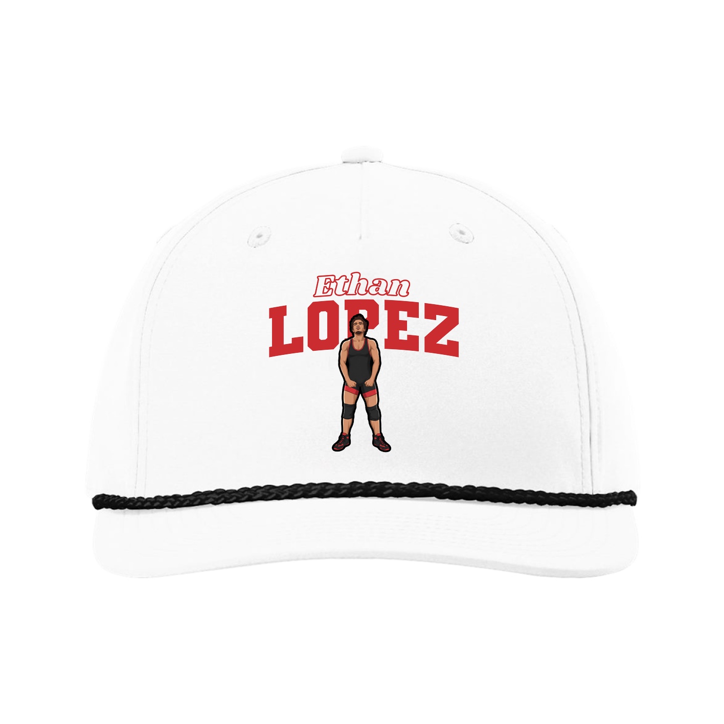 Five-Panel Classic Rope Cap — Name Arch in White