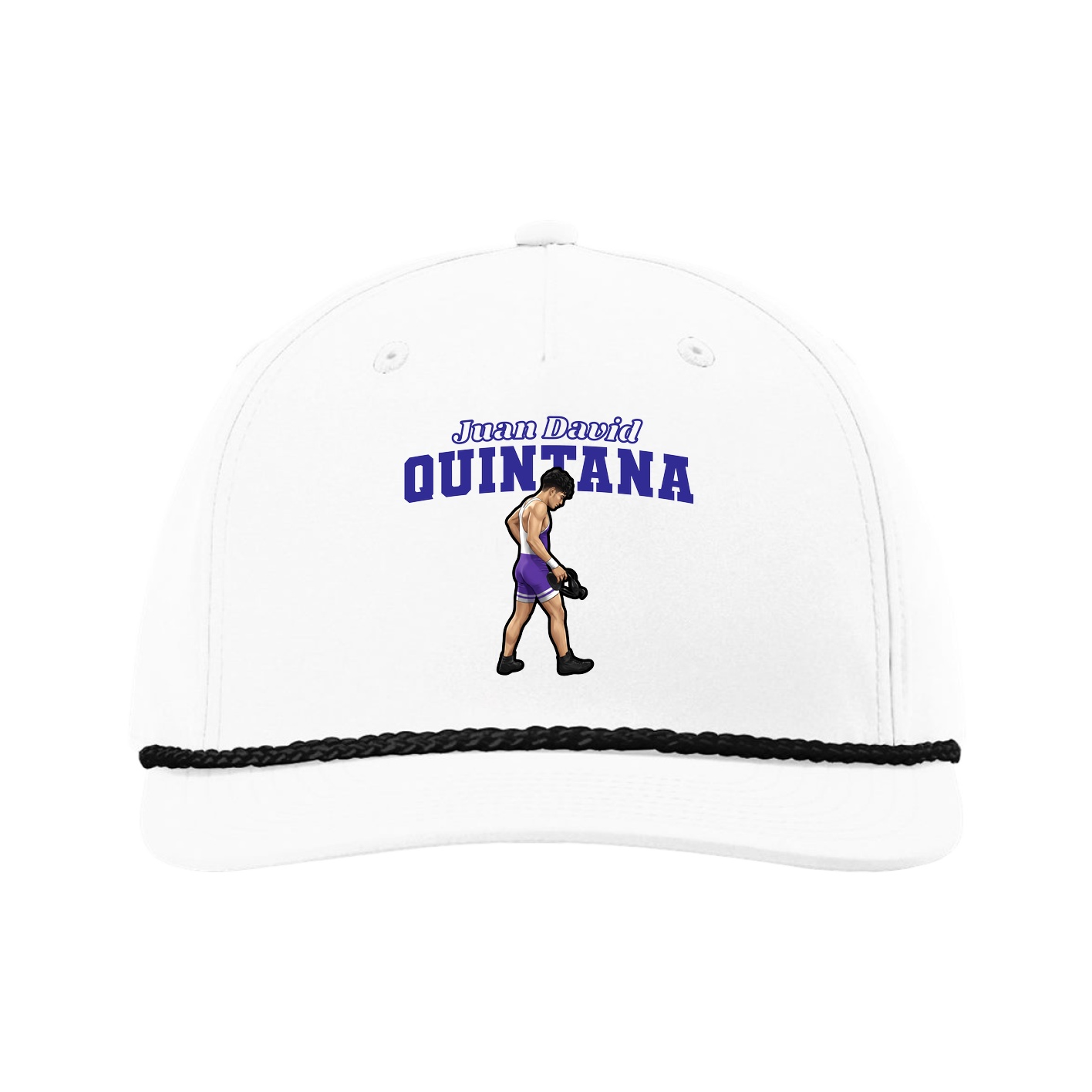 Five-Panel Classic Rope Cap — Name Arch in White