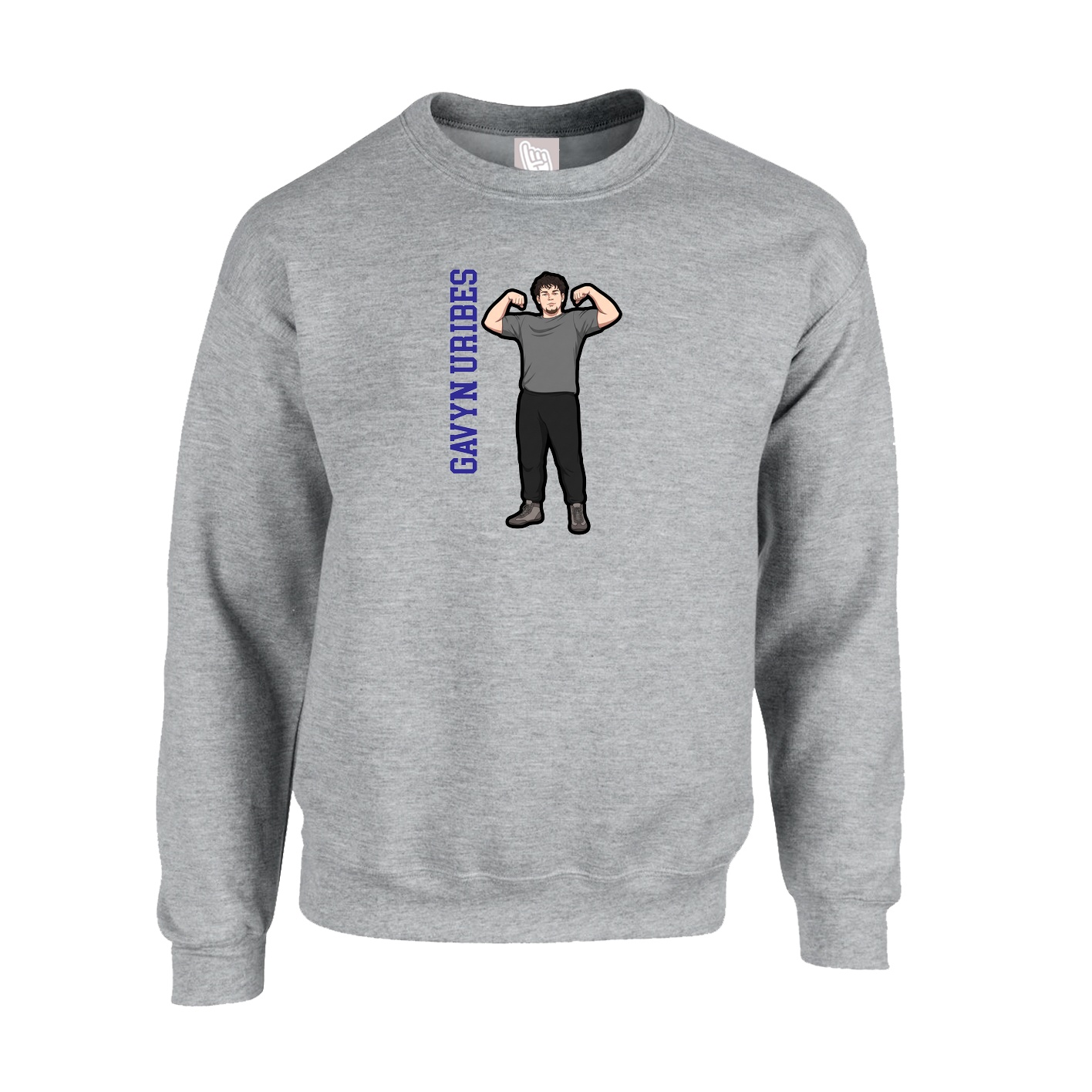 Fleece Crew — Name Vertical in Grey