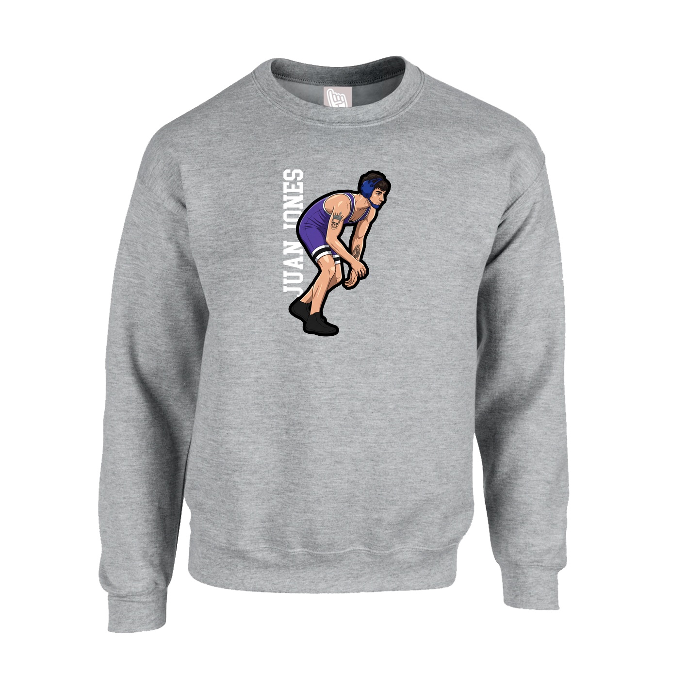 Fleece Crew — Name Vertical in Grey