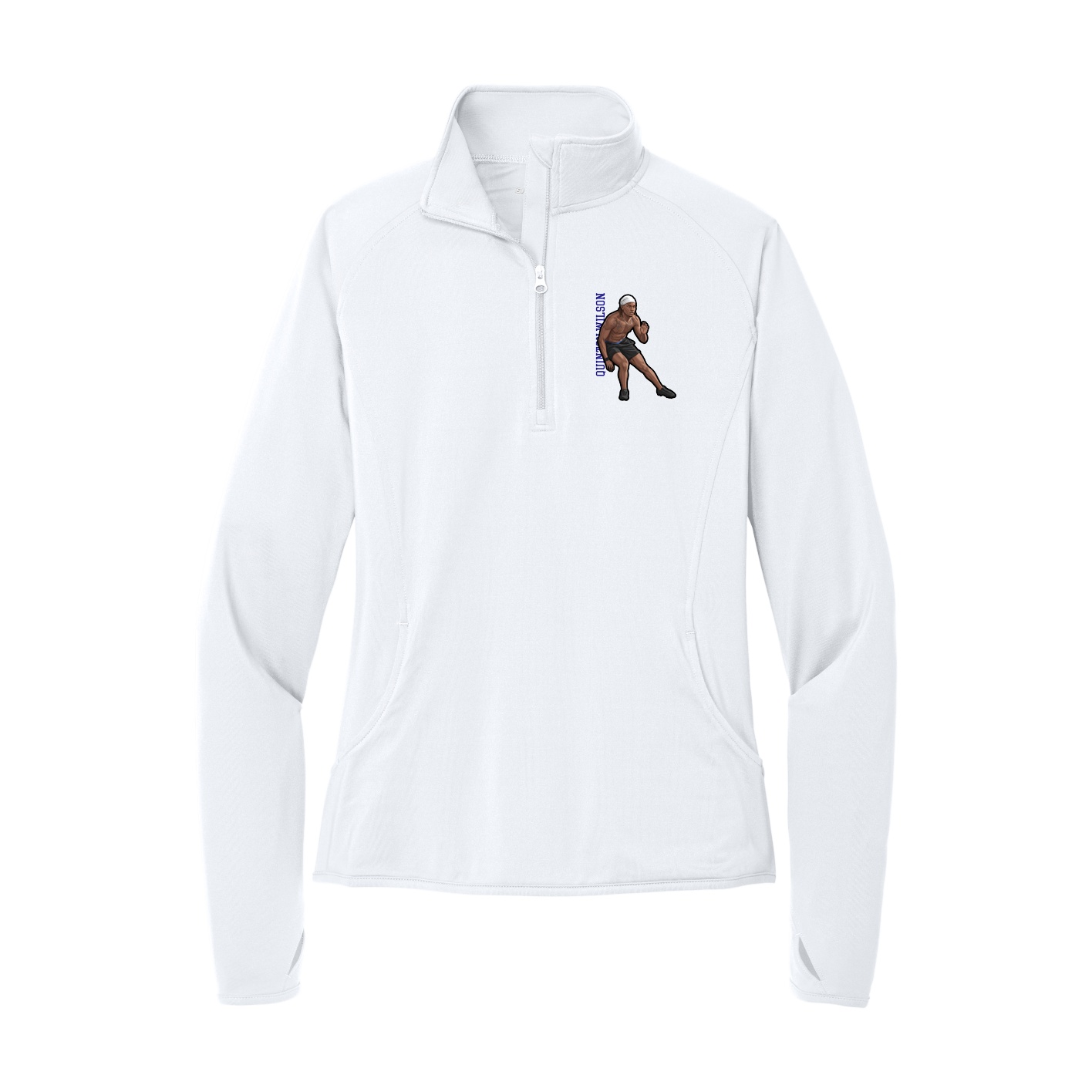 Women's Q-Zip Pullover — Name Vertical in White