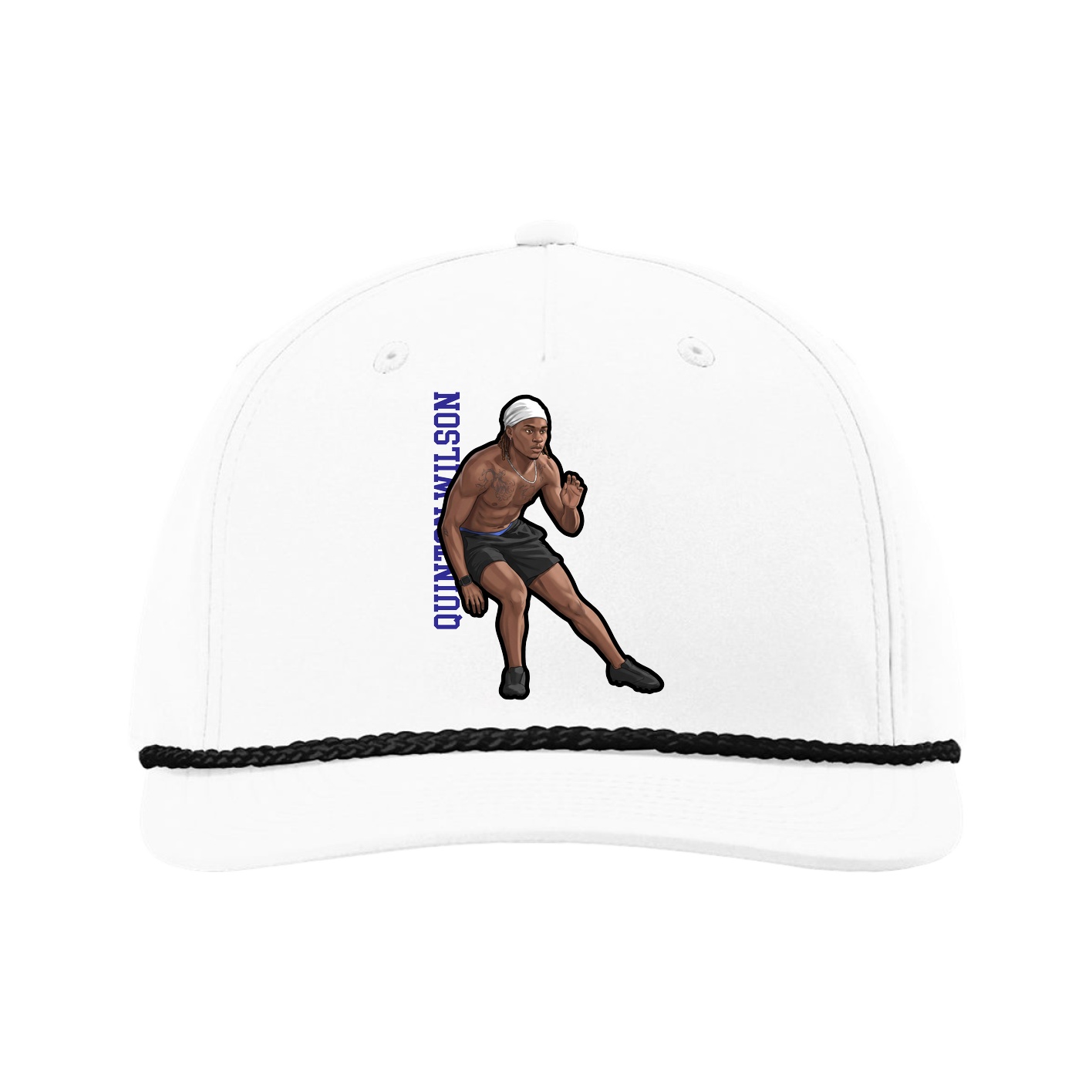 Five-Panel Classic Rope Cap — Name Vertical in White