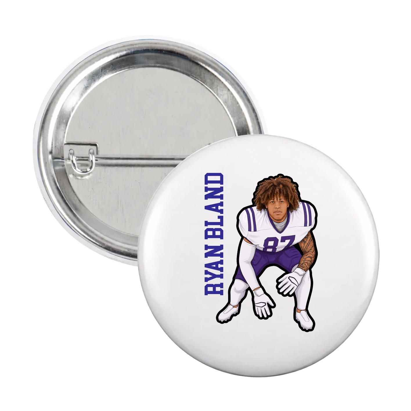 Game Day Button — Name Vertical in White