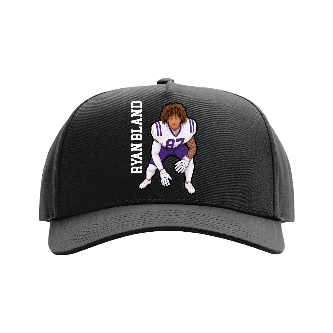 Full Fabric Five-Panel Champ Cap — Name Vertical in Black