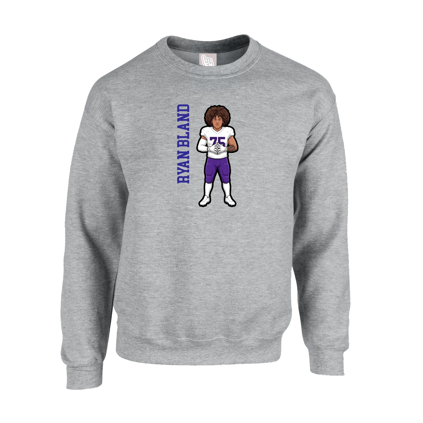 Fleece Crew — Name Vertical in Grey