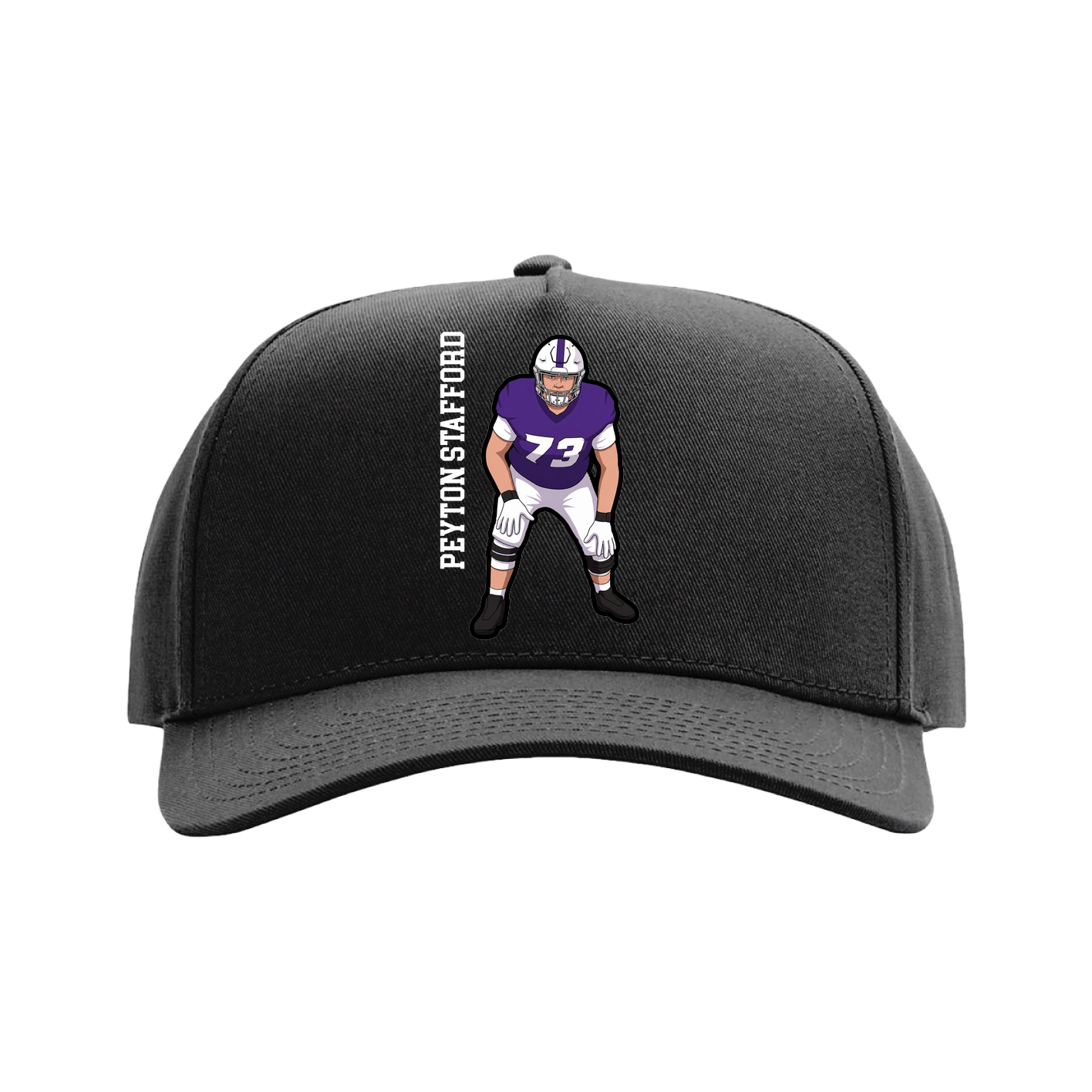 Full Fabric Five-Panel Champ Cap — Name Vertical in Black
