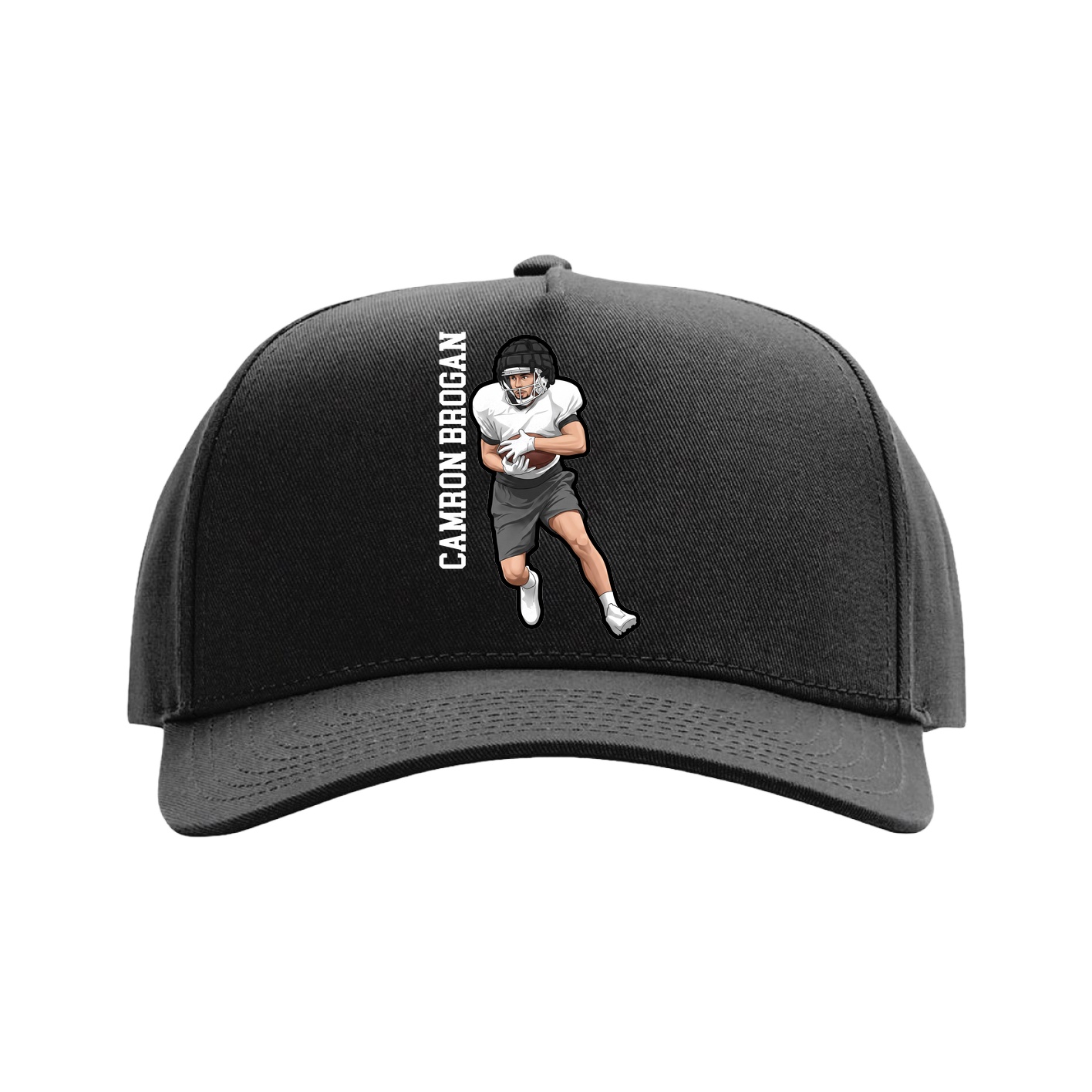 Full Fabric Five-Panel Champ Cap — Name Vertical in Black
