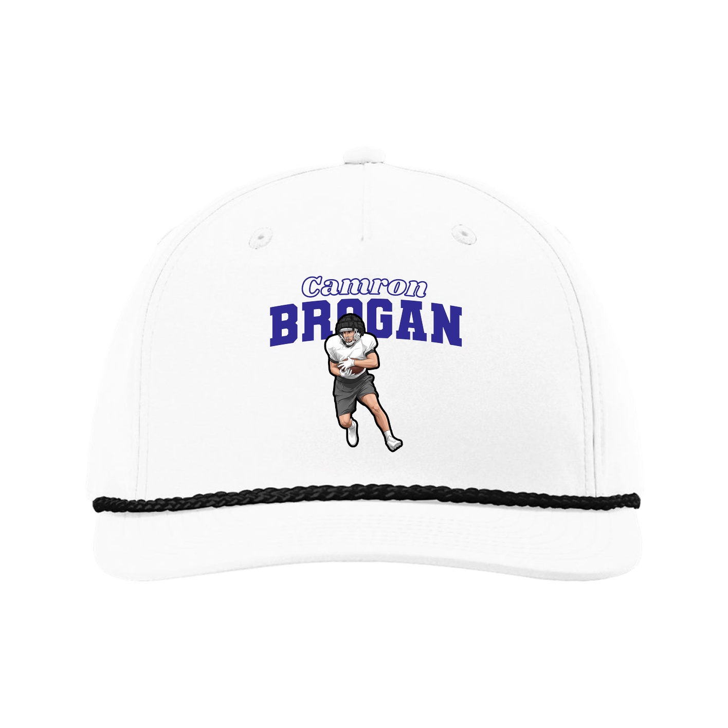 Five-Panel Classic Rope Cap — Name Arch in White