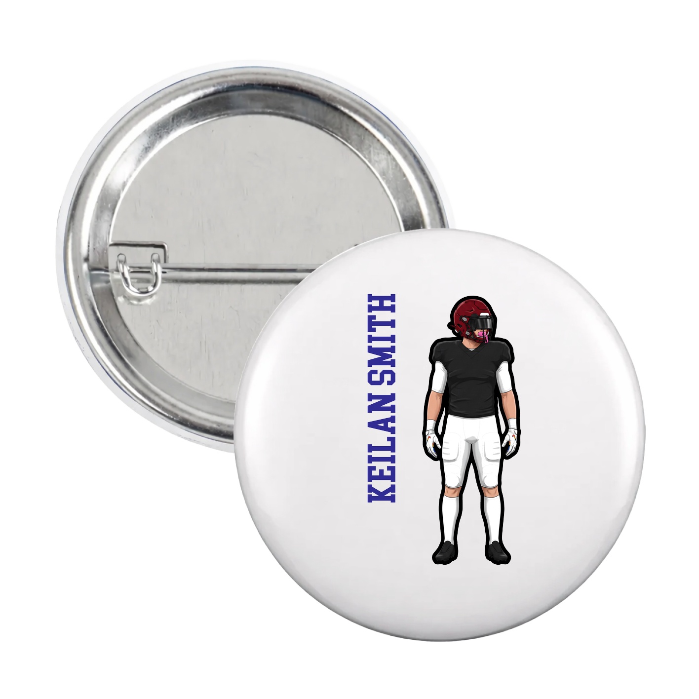 Game Day Button — Name Vertical in White
