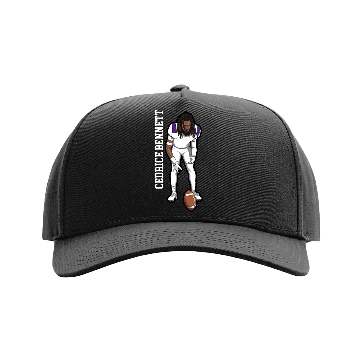 Full Fabric Five-Panel Champ Cap — Name Vertical in Black