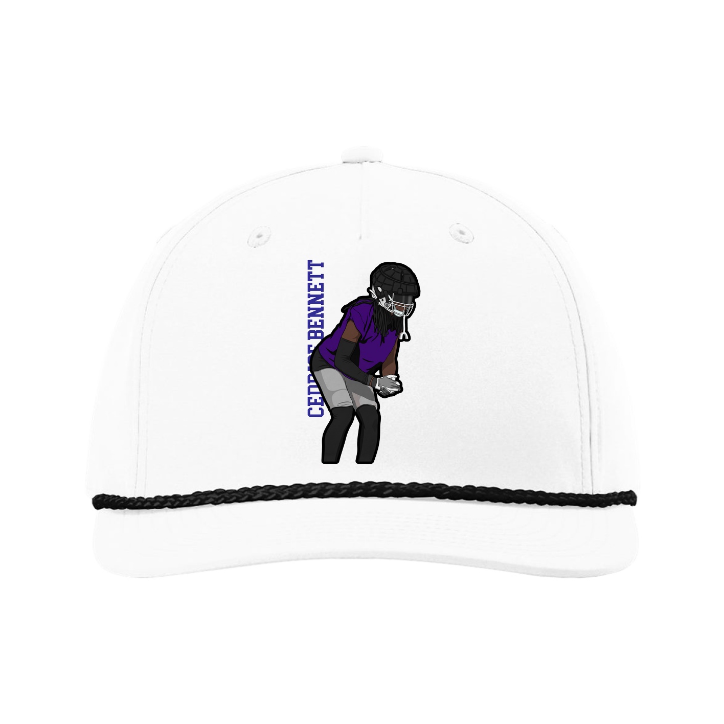Five-Panel Classic Rope Cap — Name Vertical in White