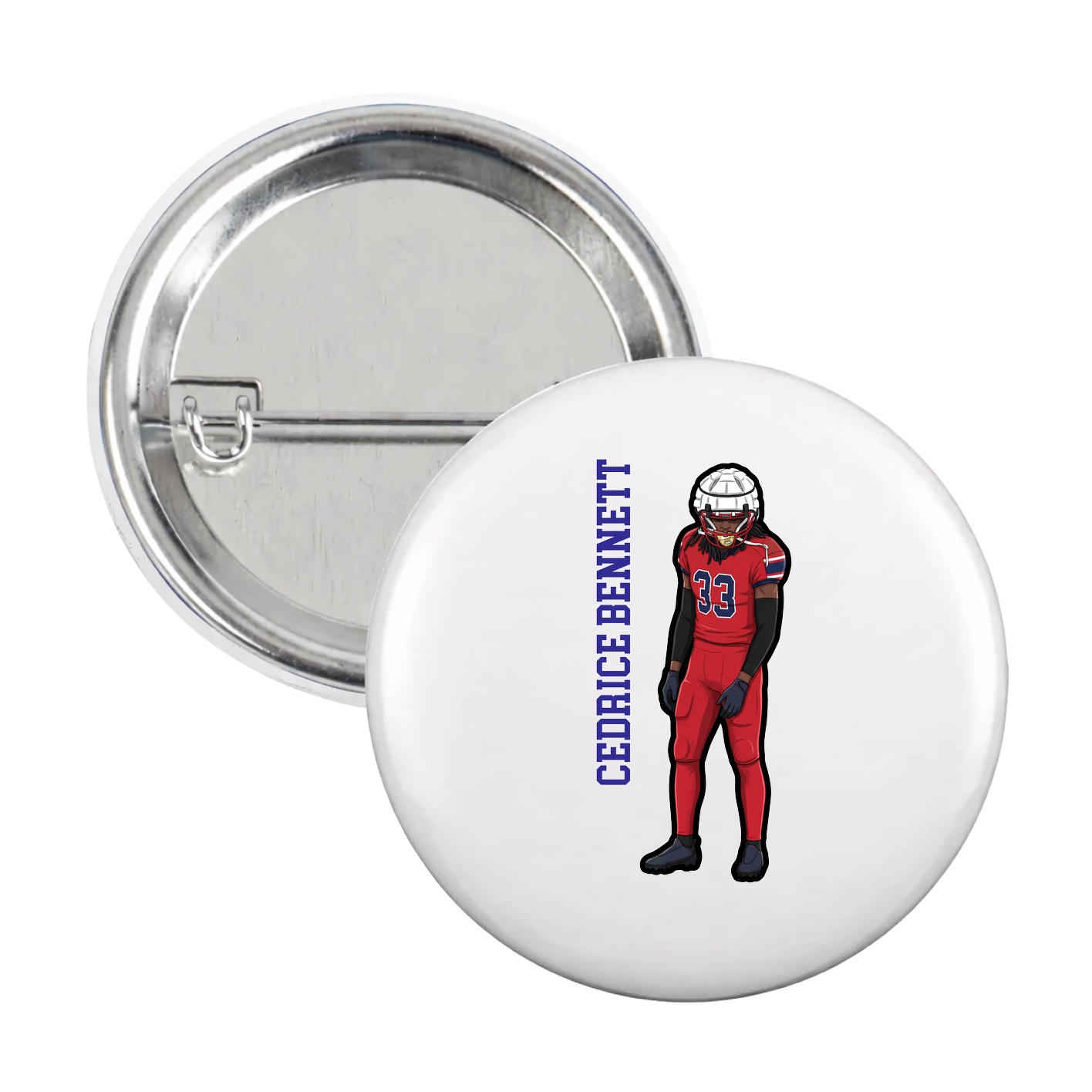 Game Day Button — Name Vertical in White