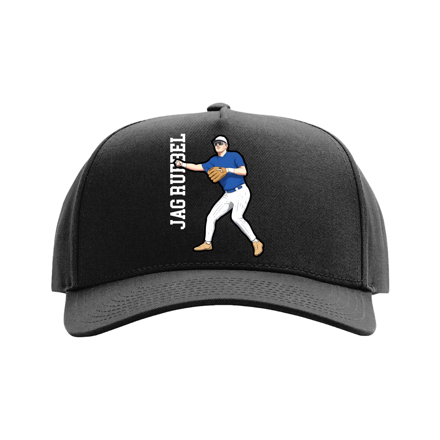 Full Fabric Five-Panel Champ Cap — Name Vertical in Black