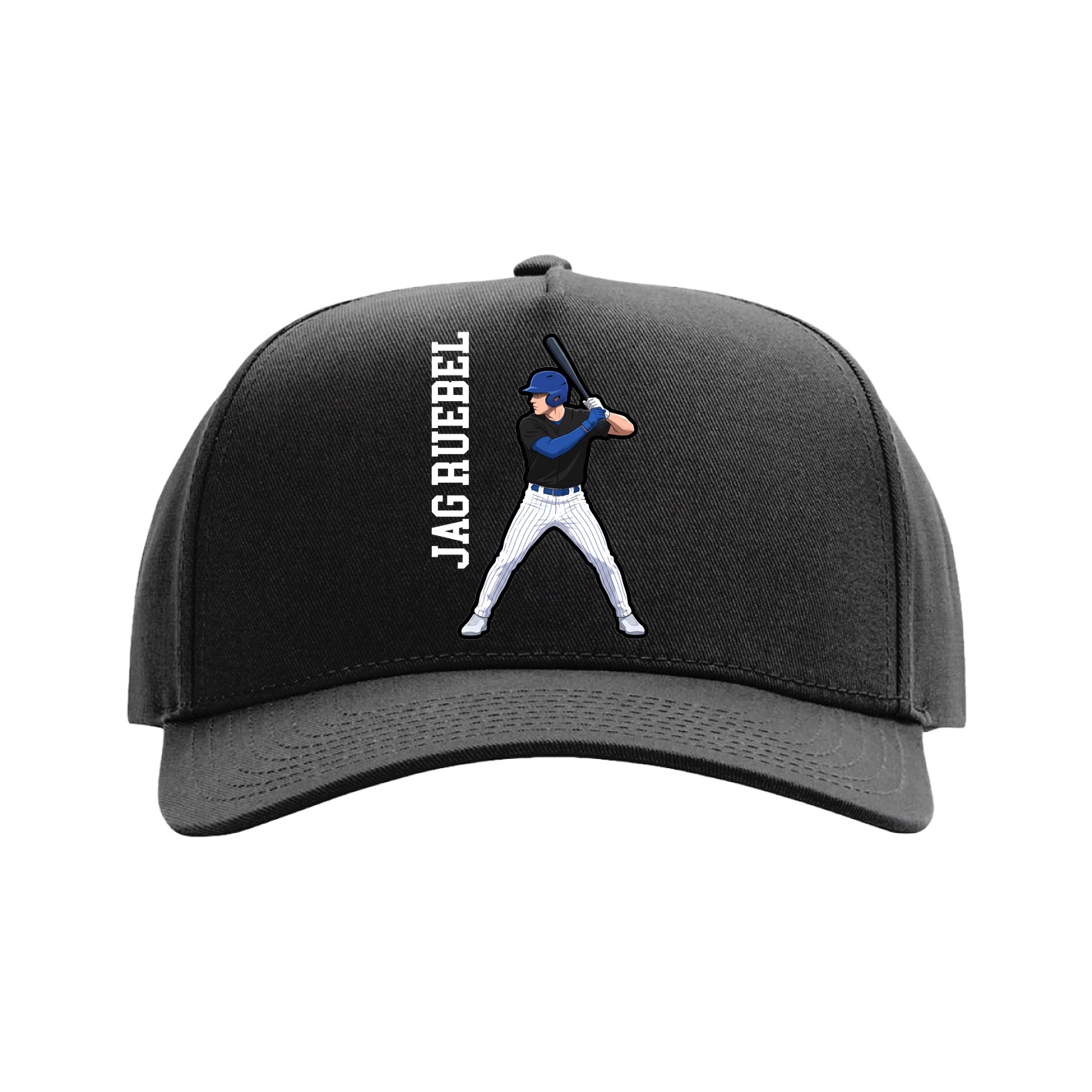 Full Fabric Five-Panel Champ Cap — Name Vertical in Black