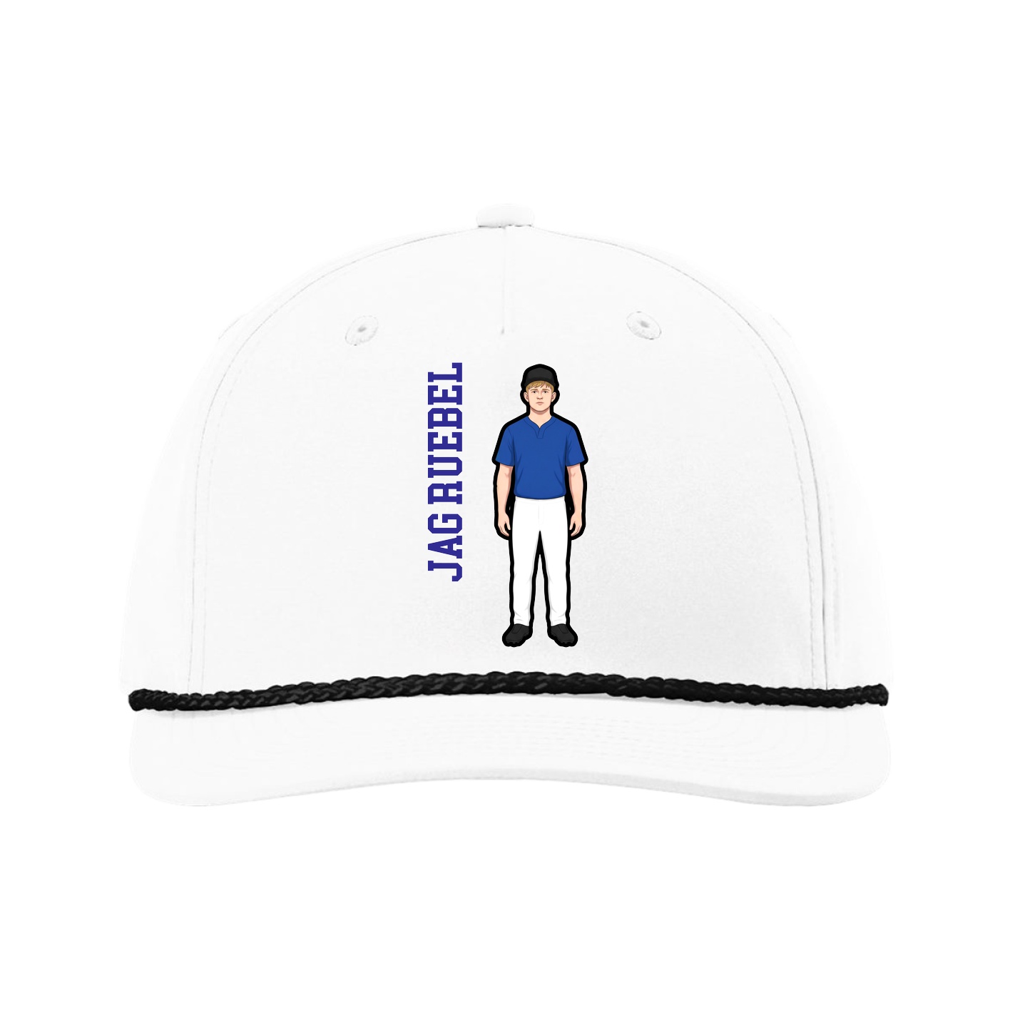 Five-Panel Classic Rope Cap — Name Vertical in White