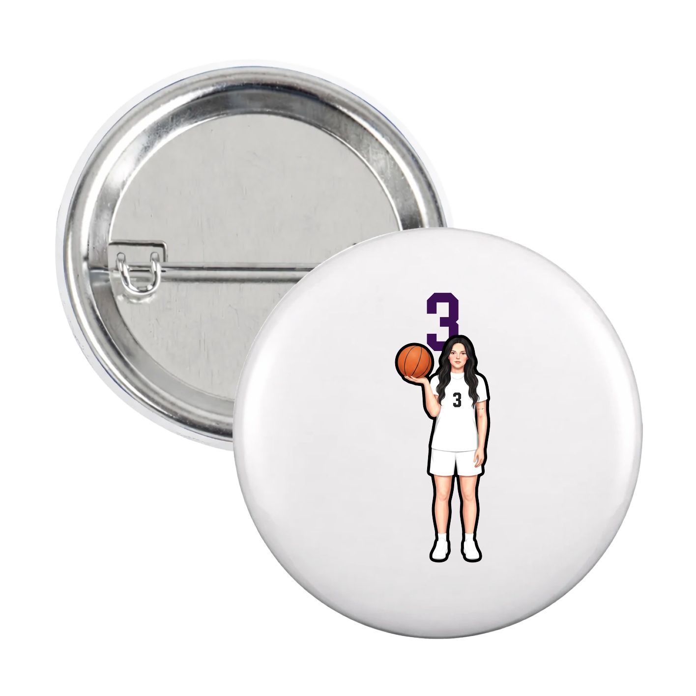 Game Day Button — Number Top in White