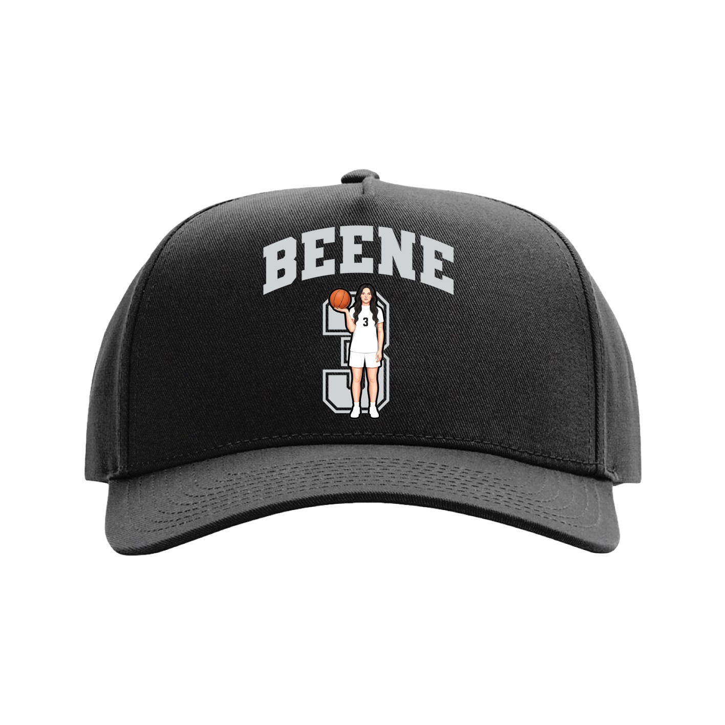 Full Fabric Five-Panel Champ Cap — Number in Black