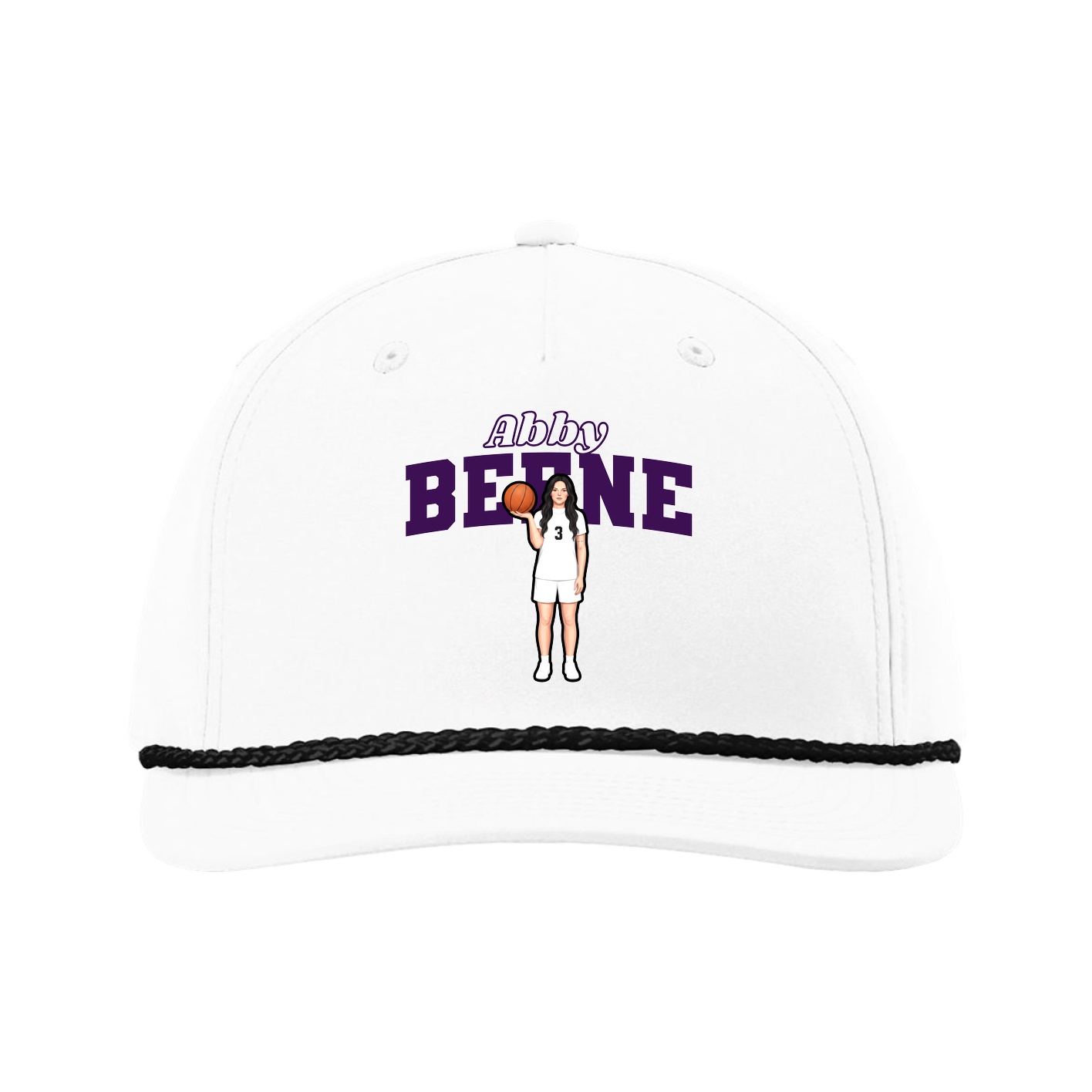 Five-Panel Classic Rope Cap — Name Arch in White