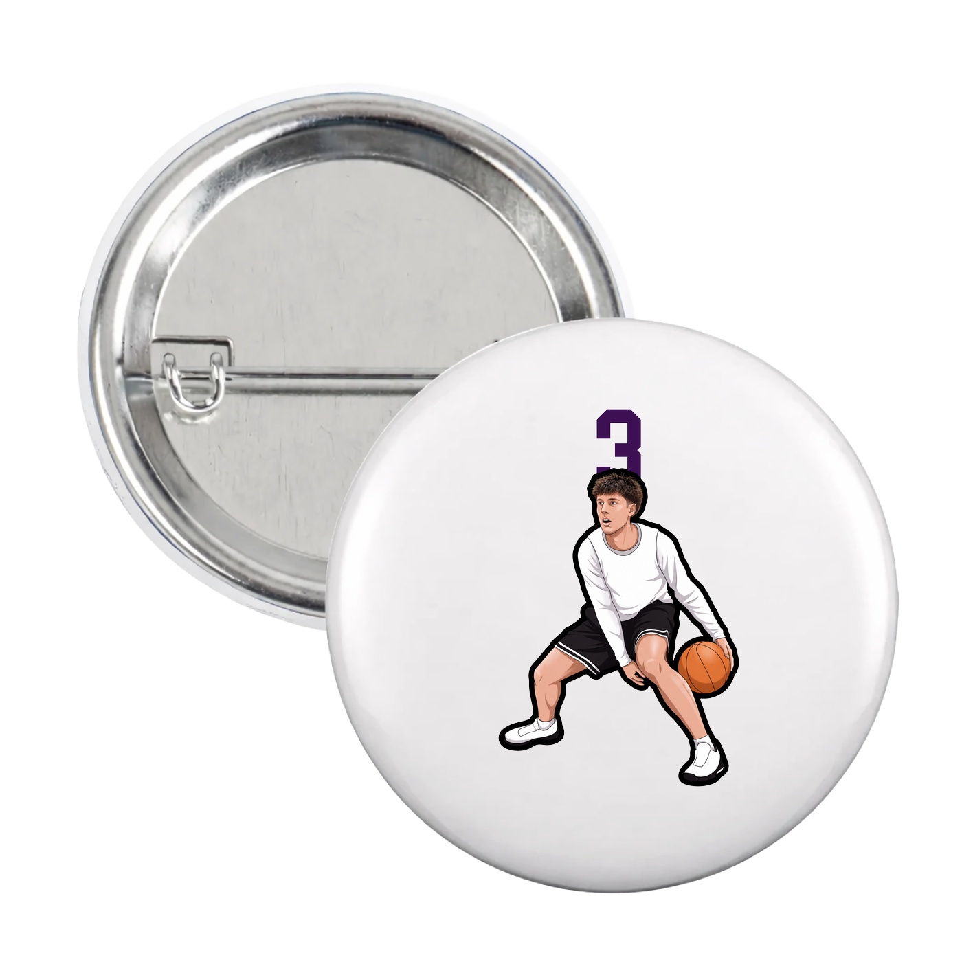 Game Day Button — Number Top in White