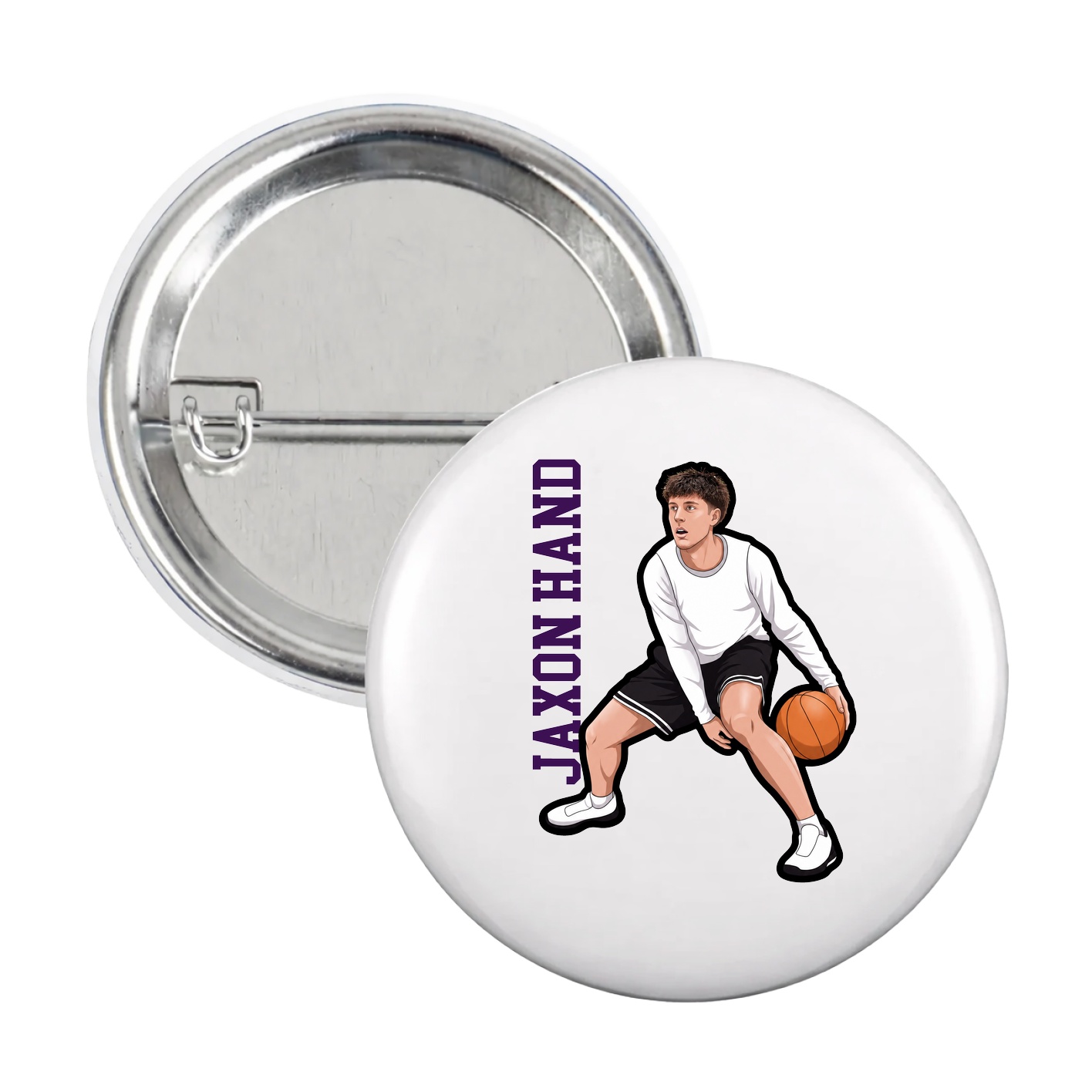 Game Day Button — Name Vertical in White