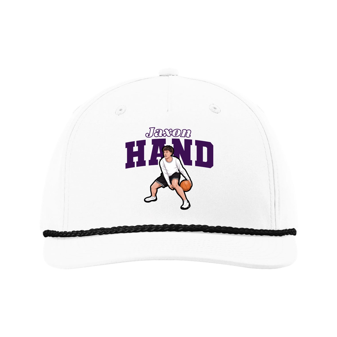 Five-Panel Classic Rope Cap — Name Arch in White