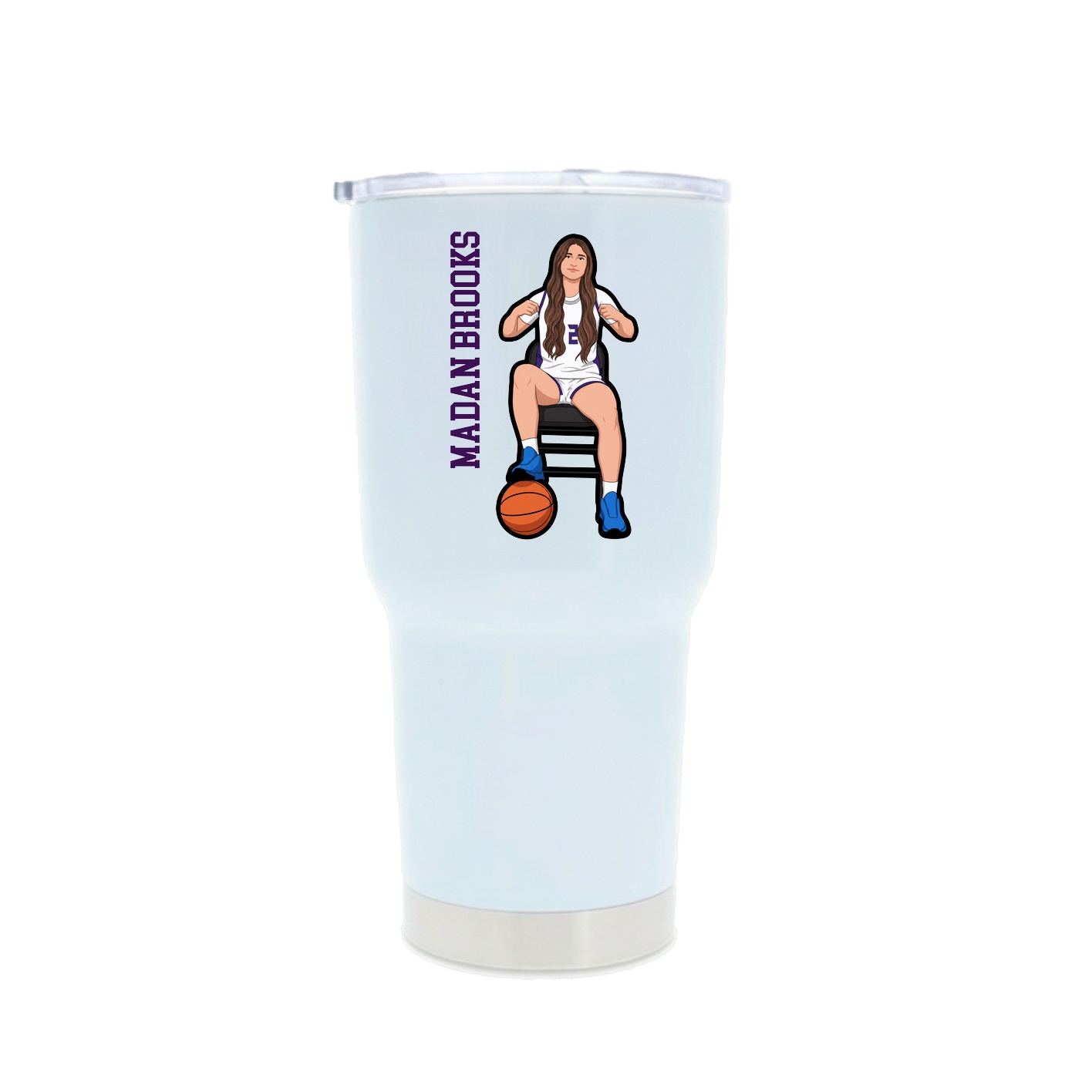 30oz Stainless Steel Tumbler — Name Vertical in White