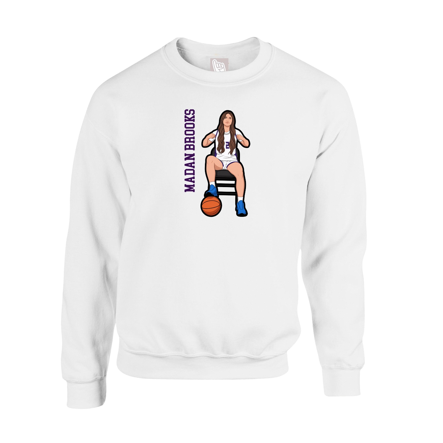 Fleece Crew — Name Vertical in White