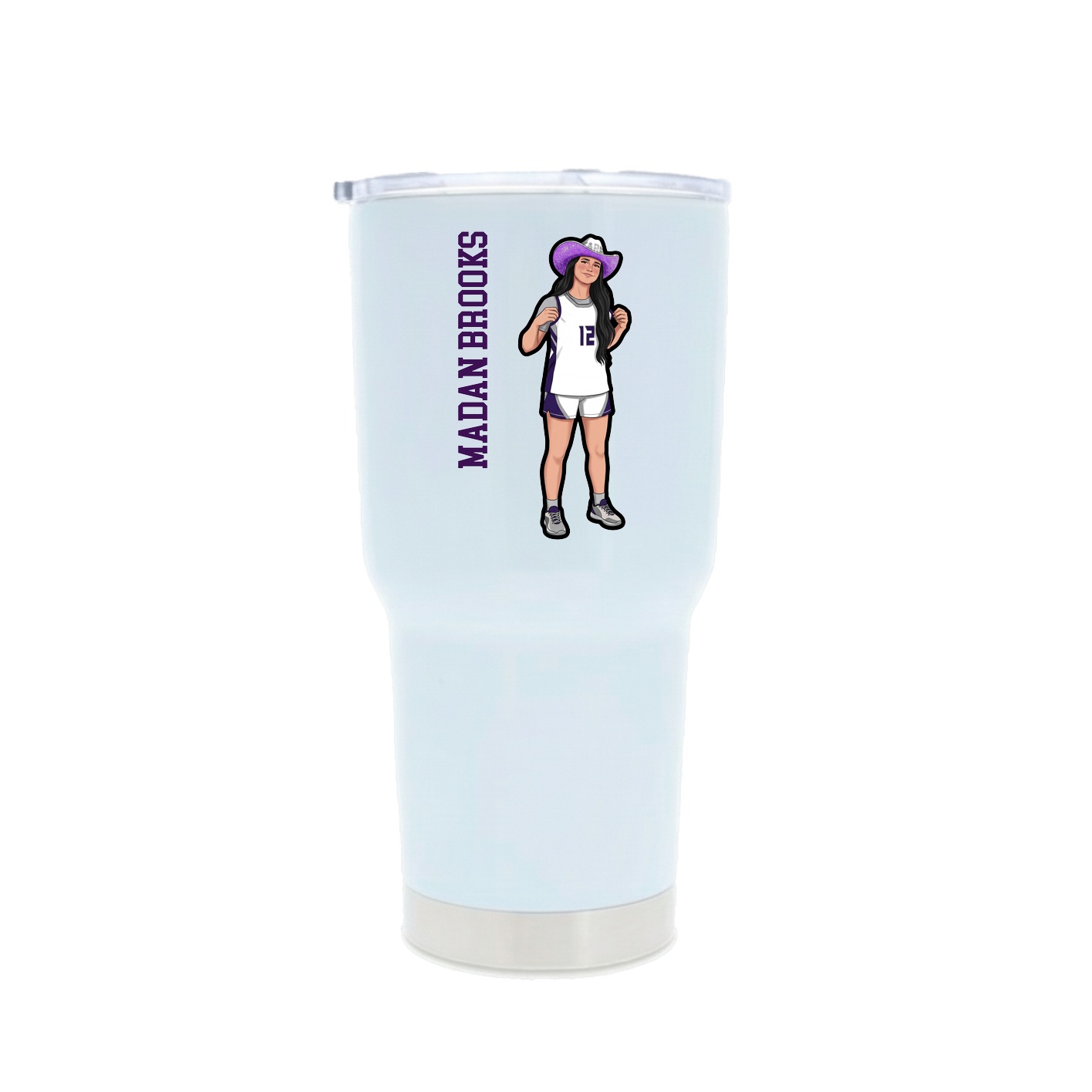 30oz Stainless Steel Tumbler — Name Vertical in White