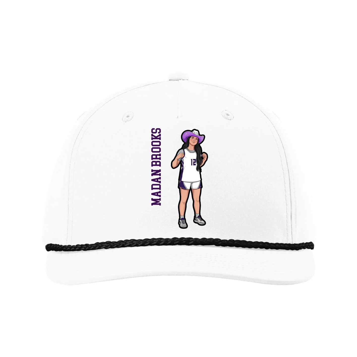 Five-Panel Classic Rope Cap — Name Vertical in White