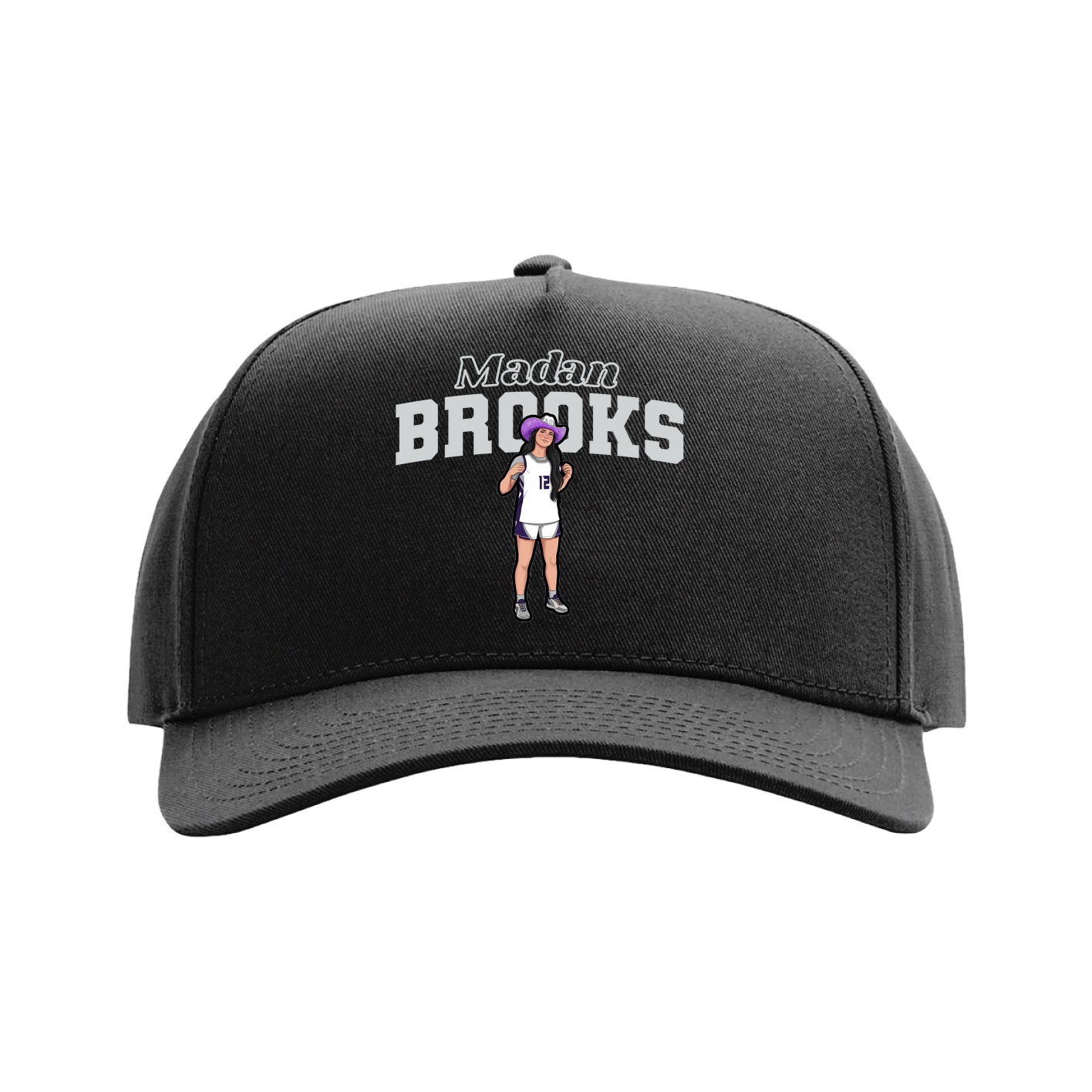 Full Fabric Five-Panel Champ Cap — Name Arch in Black