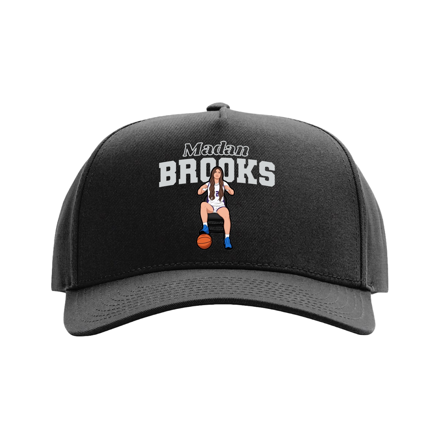 Full Fabric Five-Panel Champ Cap — Name Arch in Black