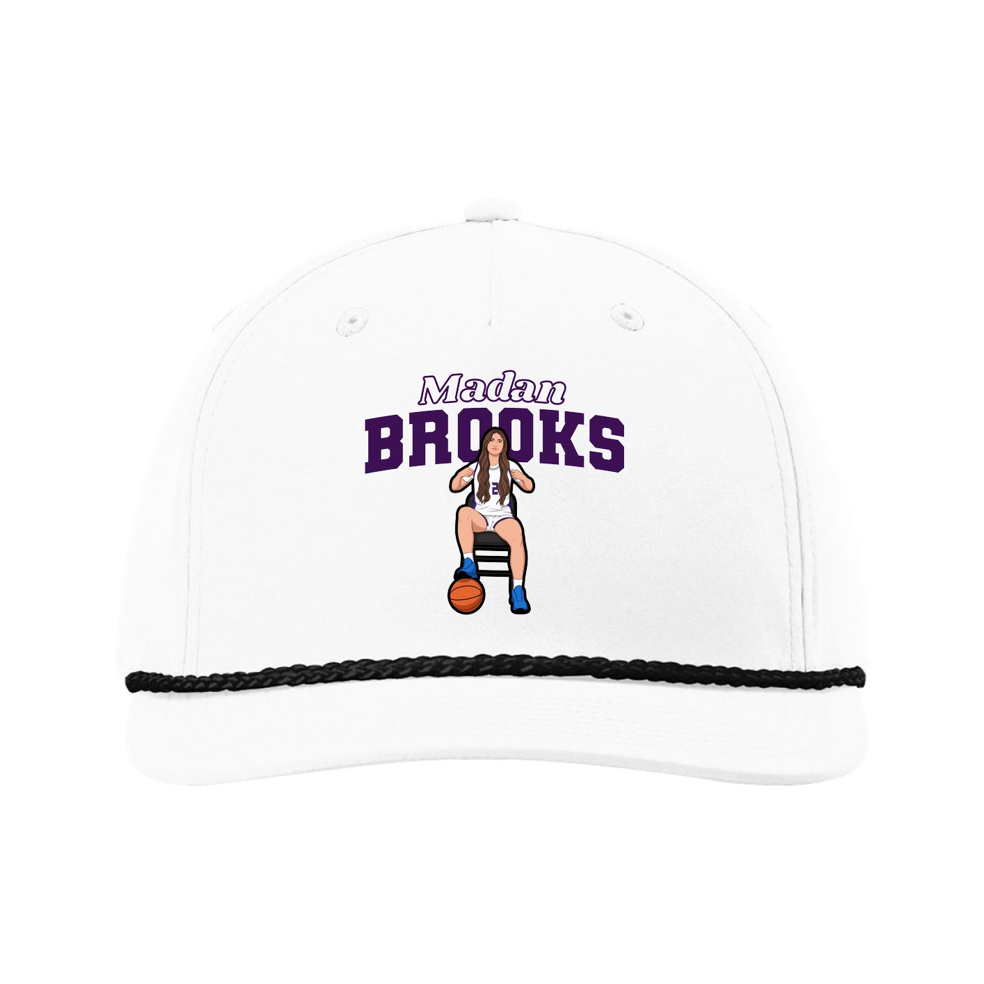 Five-Panel Classic Rope Cap — Name Arch in White