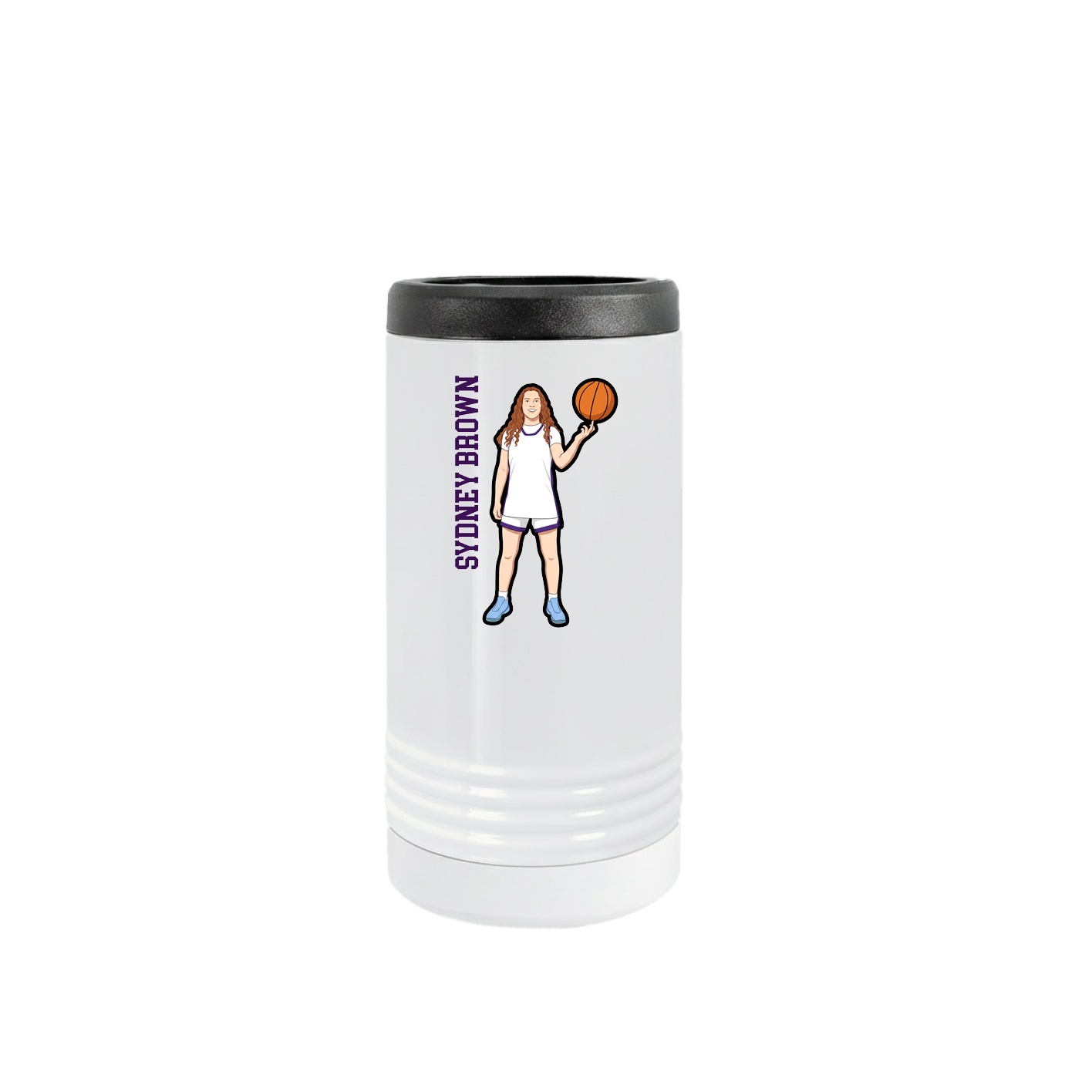 Slim Beverage Holder — Name Vertical in White