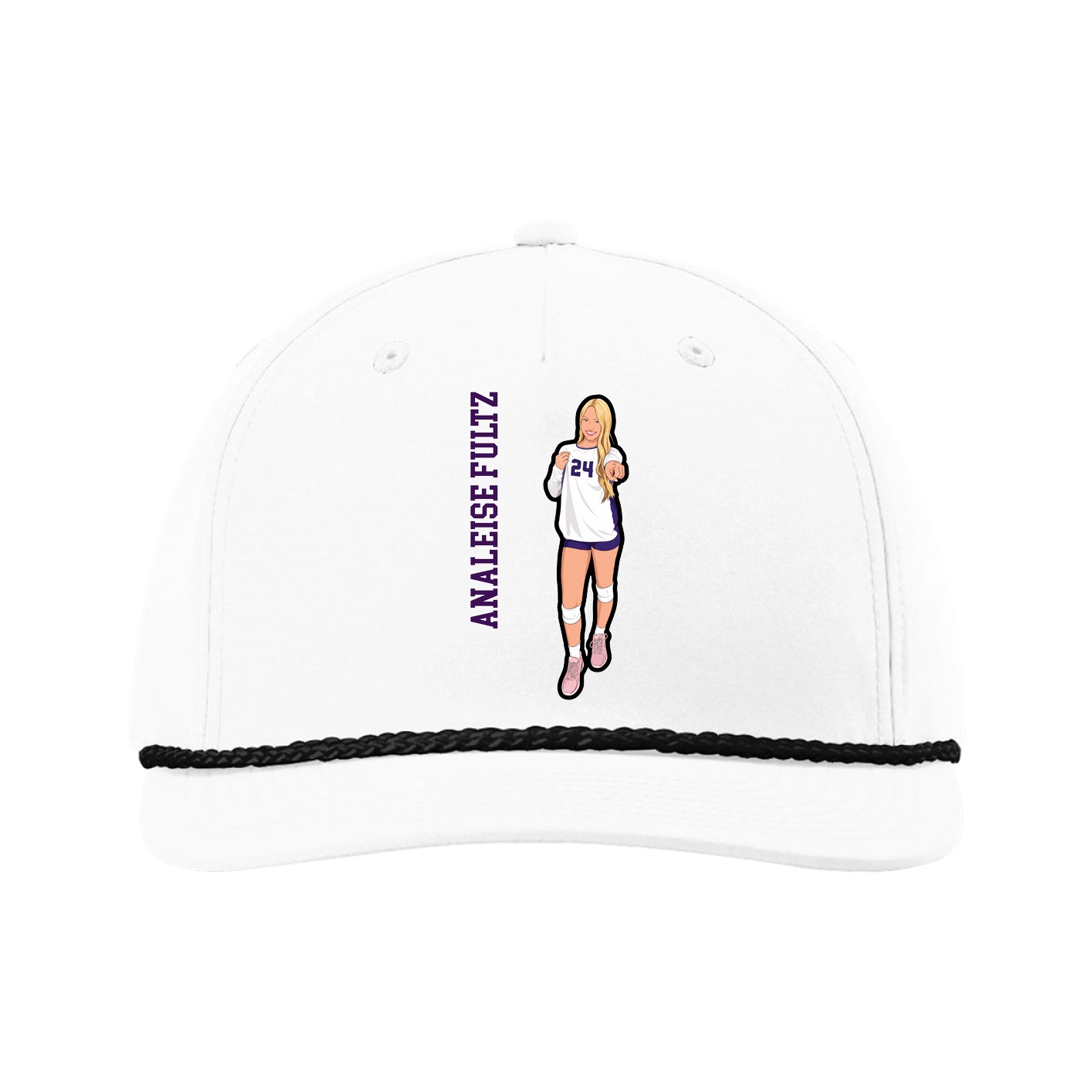 Five-Panel Classic Rope Cap — Name Vertical in White