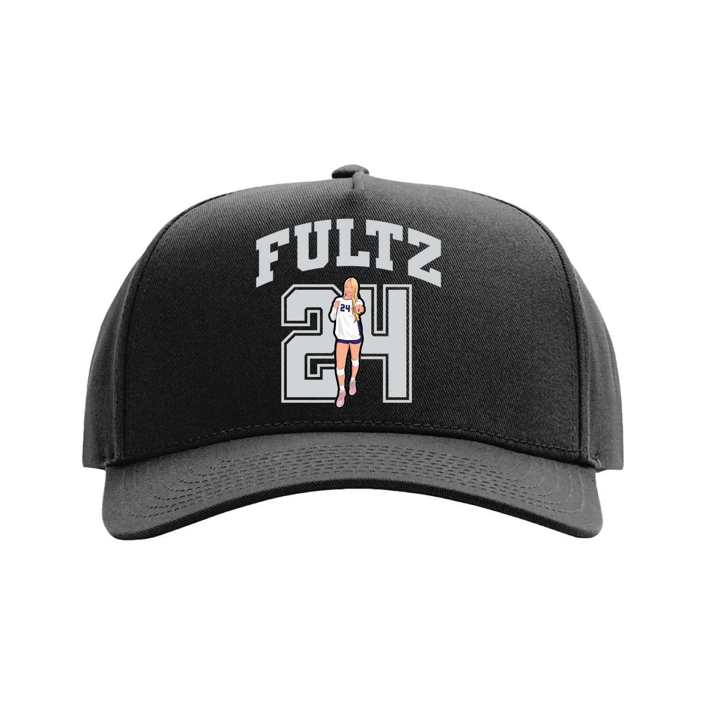 Full Fabric Five-Panel Champ Cap — Number in Black