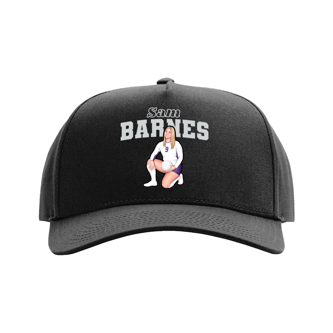Full Fabric Five-Panel Champ Cap — Name Arch in Black