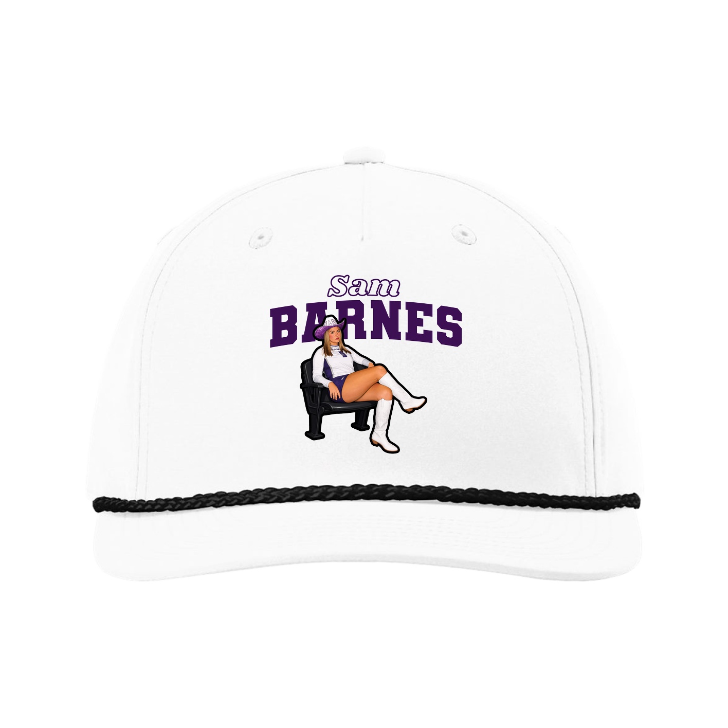 Five-Panel Classic Rope Cap — Name Arch in White