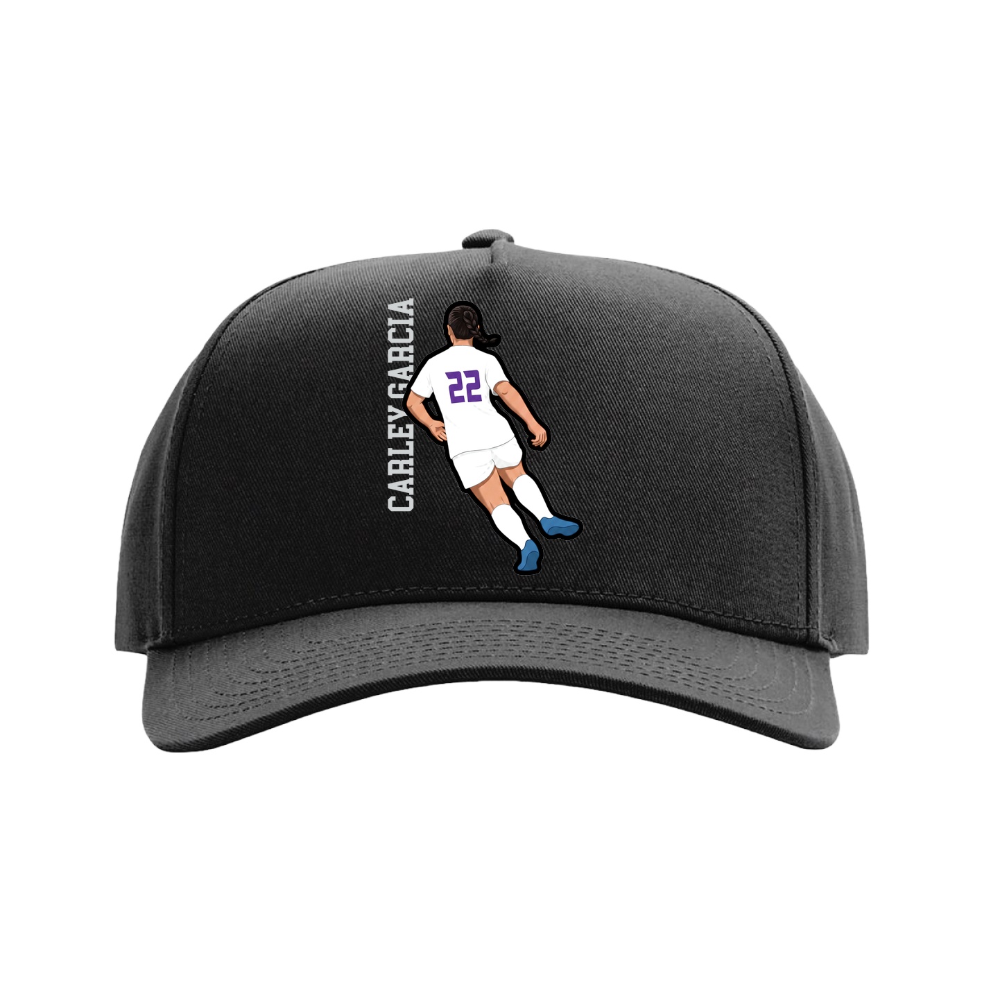 Full Fabric Five-Panel Champ Cap — Name Vertical in Black